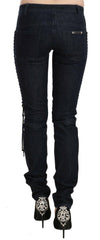 Just Cavalli Blue Low Waist Skinny Trousers Braided String Pants -   -  Just Cavalli.