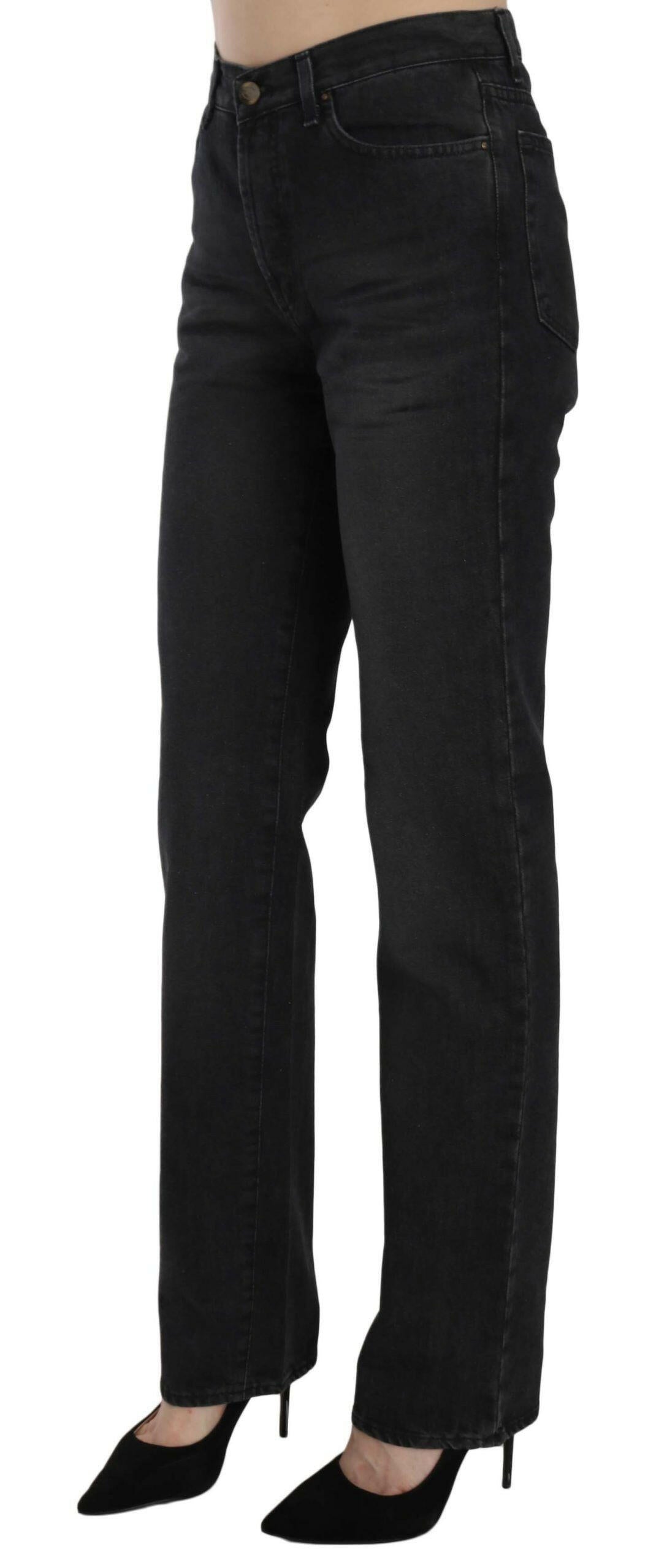 Just Cavalli Black Washed High Waist Straight Denim Pants Jeans -   -  Just Cavalli.