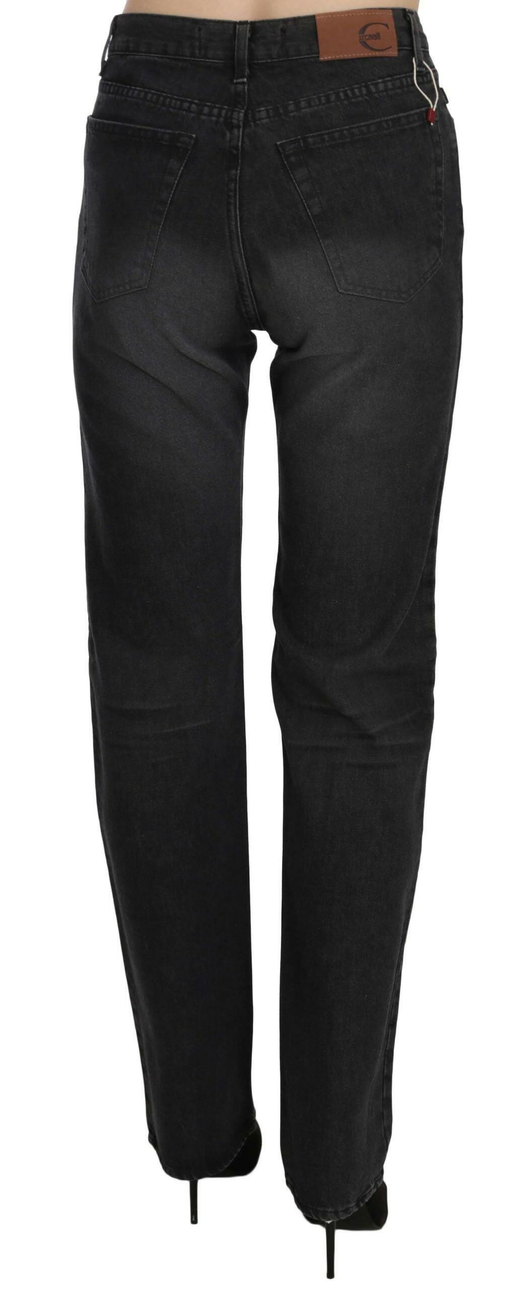 Just Cavalli Black Washed High Waist Straight Denim Pants Jeans -   -  Just Cavalli.