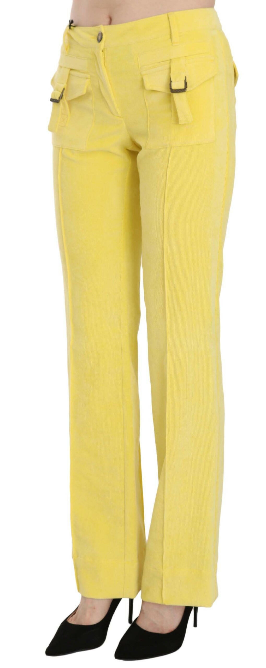 Just Cavalli Yellow Corduroy Mid Waist Straight Trousers Pants -   -  Just Cavalli.