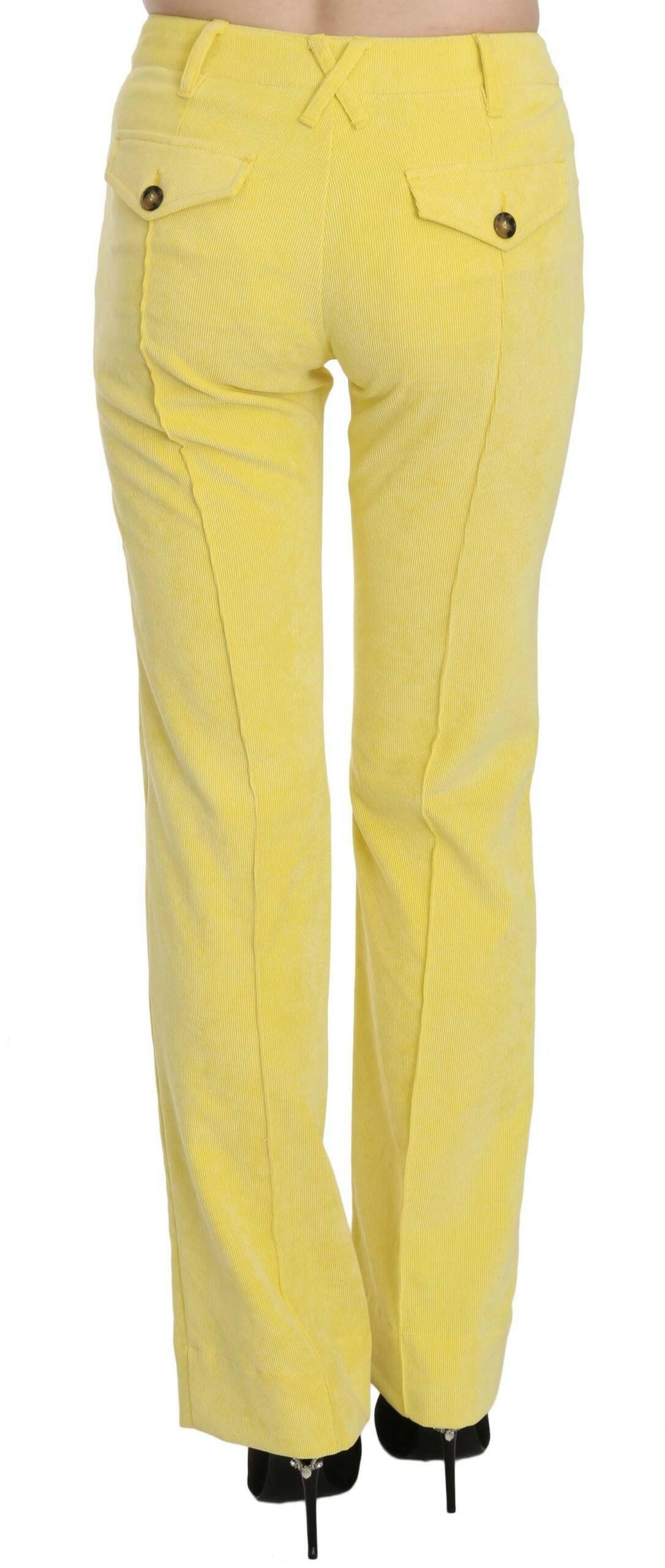 Just Cavalli Yellow Corduroy Mid Waist Straight Trousers Pants -   -  Just Cavalli.