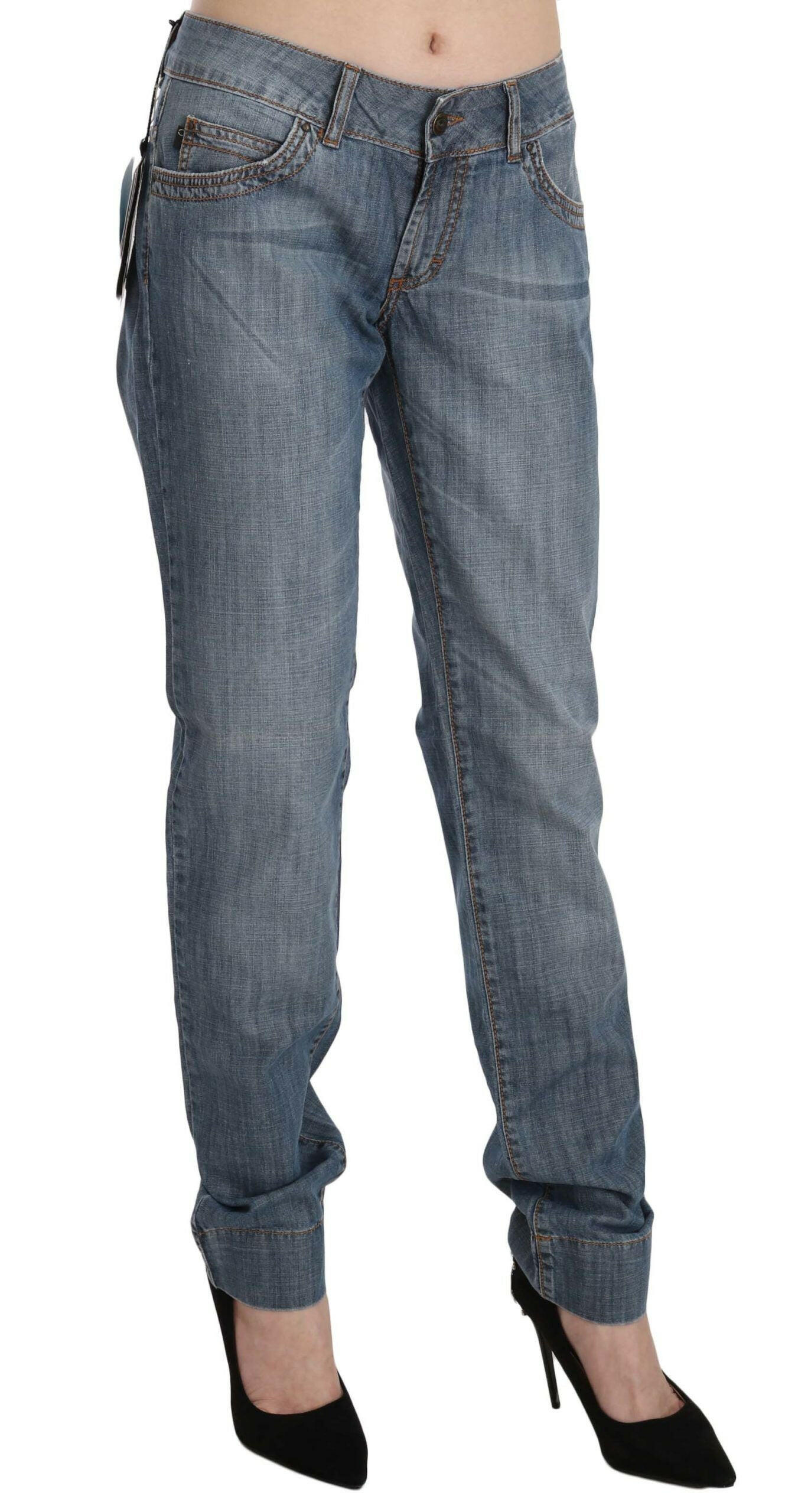 Just Cavalli Blue Washed Cotton Low Waist Slim Fit Denim Pants -   -  Just Cavalli.