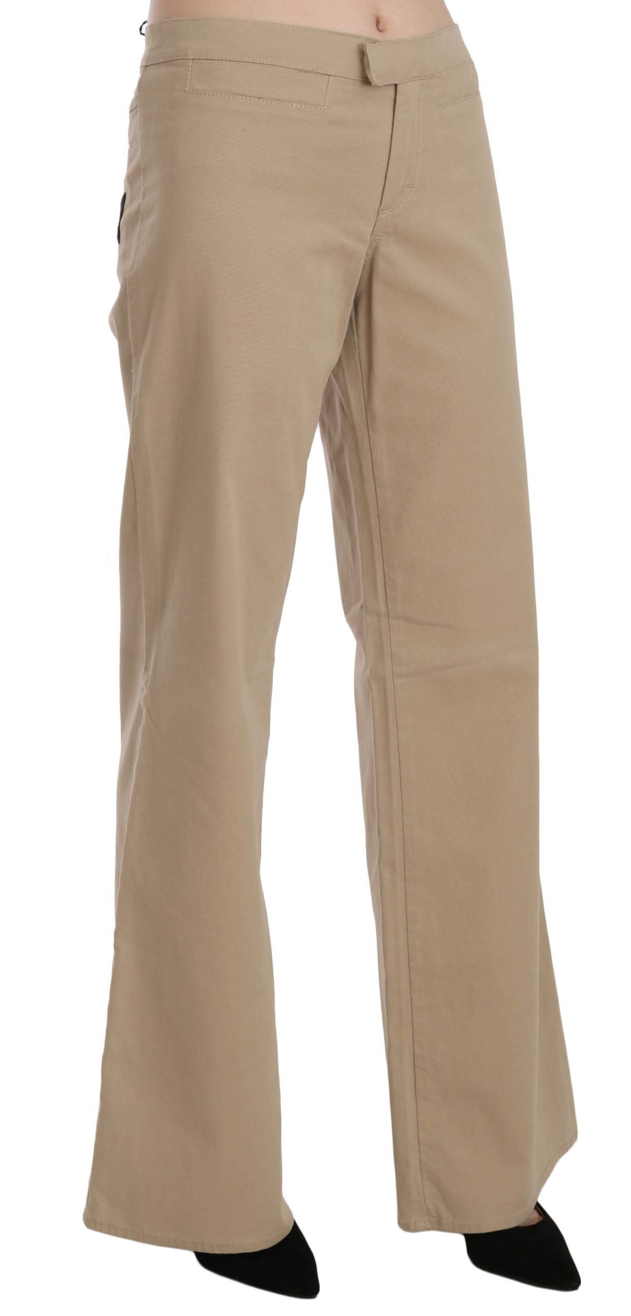 Just Cavalli - Elegant Cotton Mid Waist Flared Trousers - Beige