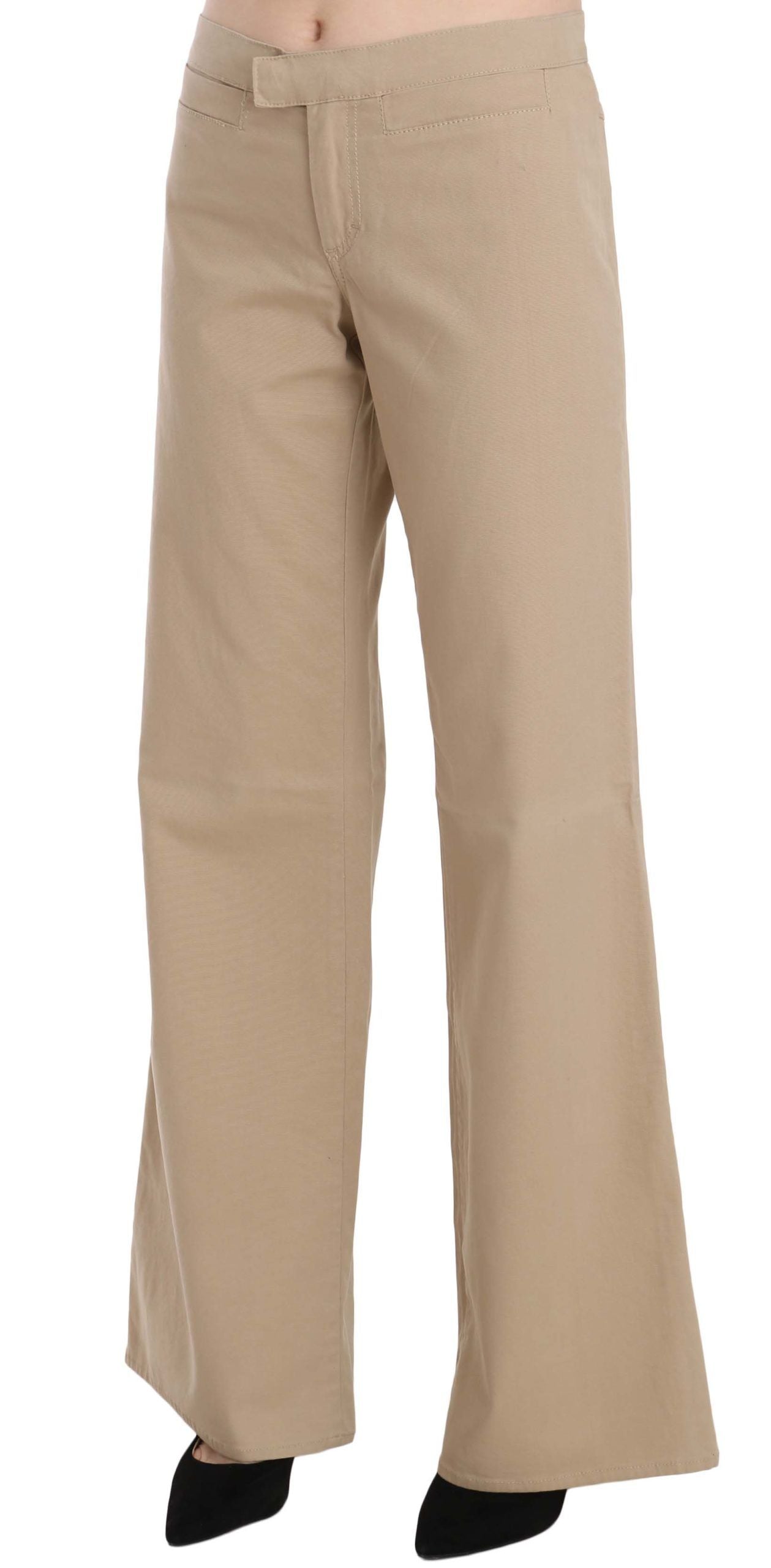 Just Cavalli - Elegant Cotton Mid Waist Flared Trousers - Beige