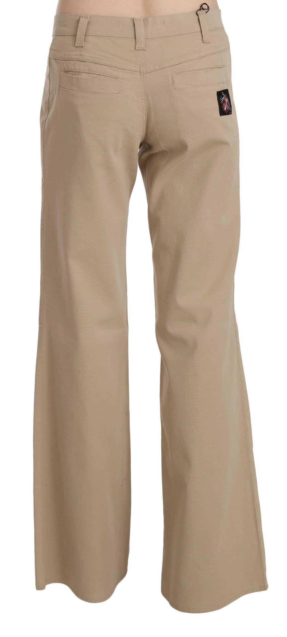 Just Cavalli Beige Cotton Mid Waist Flared Trousers Pants -   -  Just Cavalli.