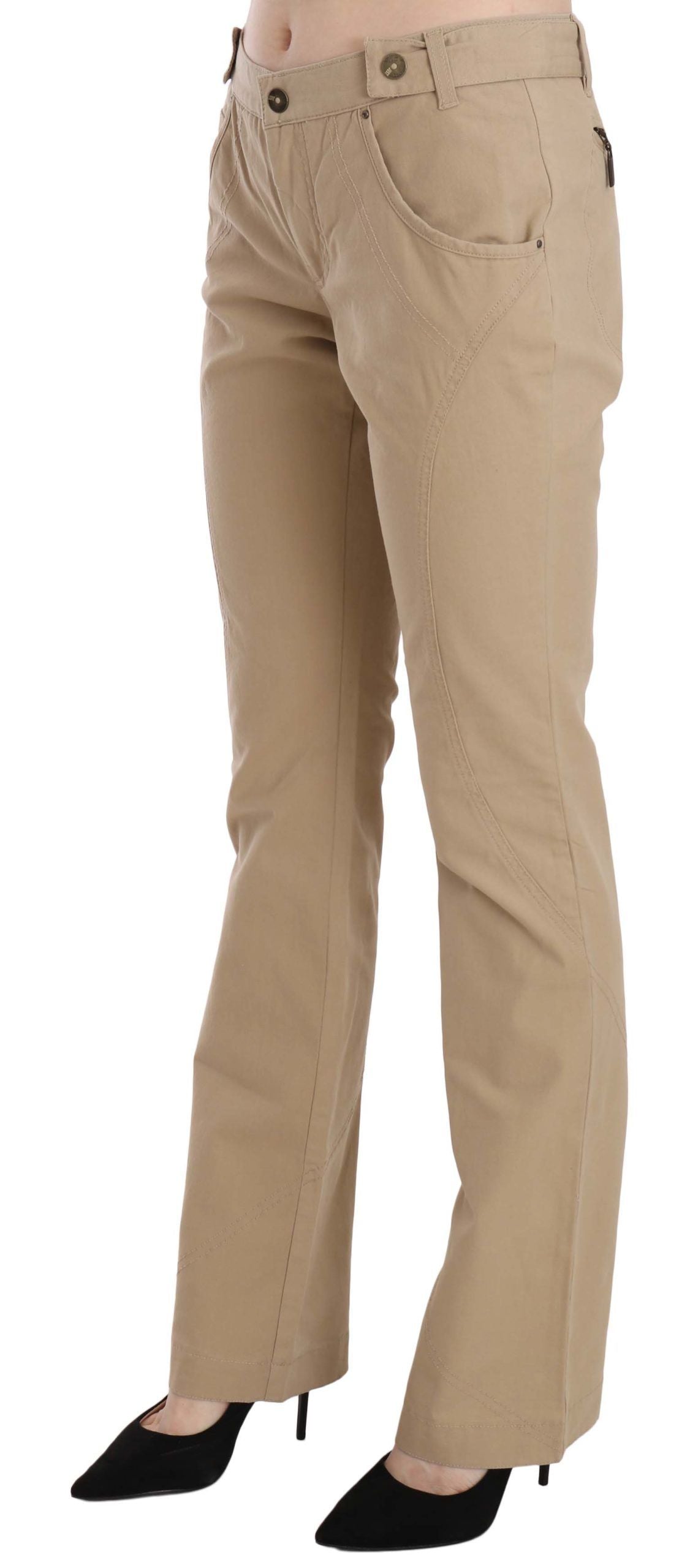 Just Cavalli - Polished Cotton Straight Leg Trousers - Beige