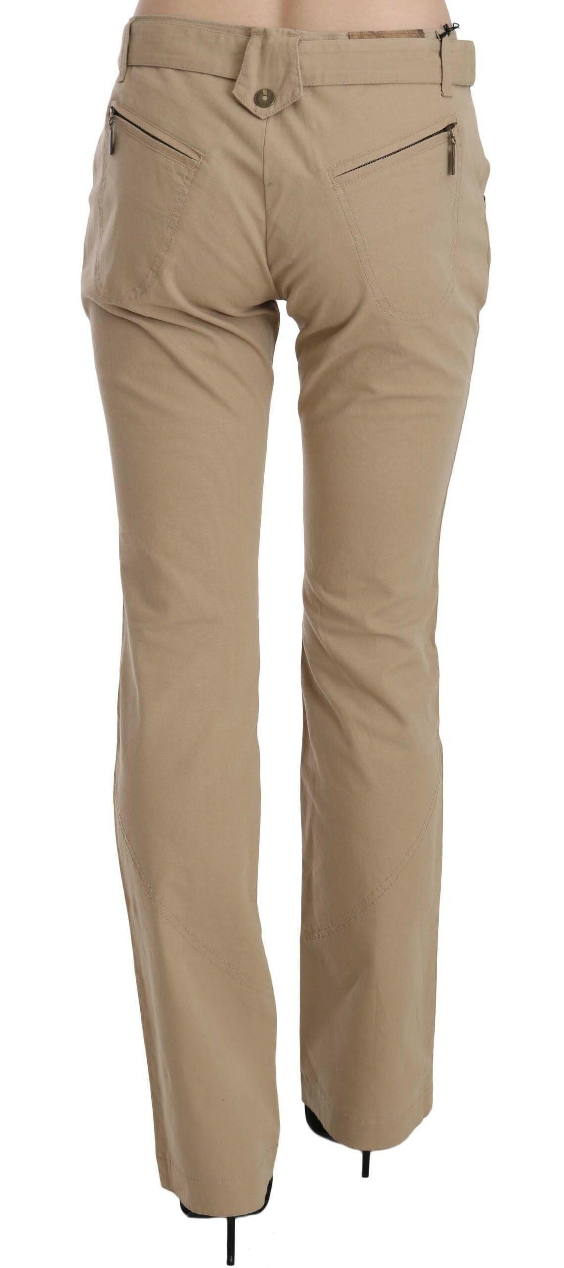 Just Cavalli Beige Cotton Mid Waist Straight Trousers Pants -   -  Just Cavalli.