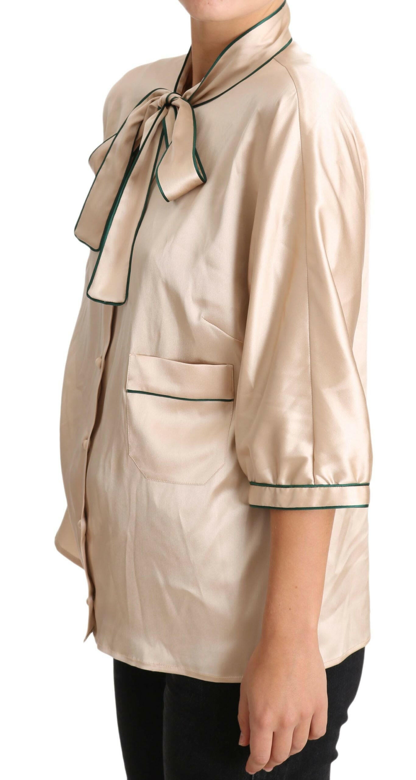 Dolce & Gabbana Beige Ribbon Silk Stretch Top Blouse -   -  Dolce & Gabbana.