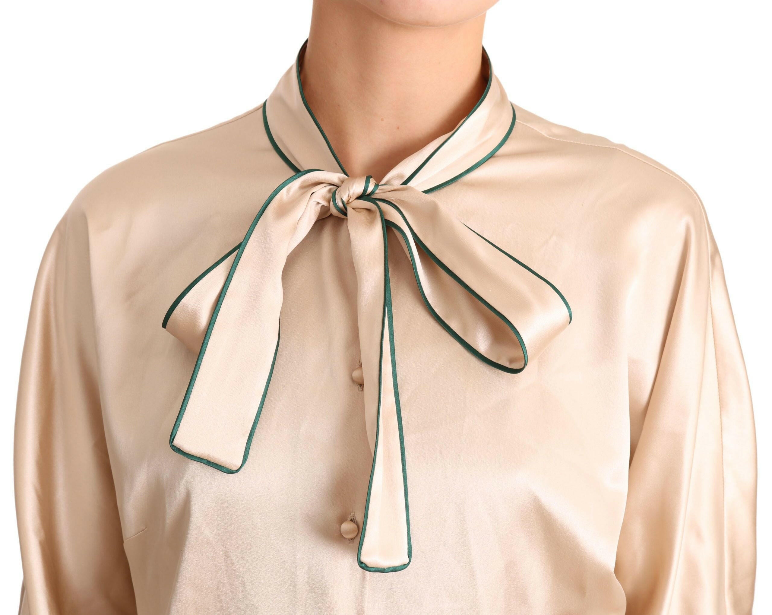 Dolce & Gabbana Beige Ribbon Silk Stretch Top Blouse -   -  Dolce & Gabbana.