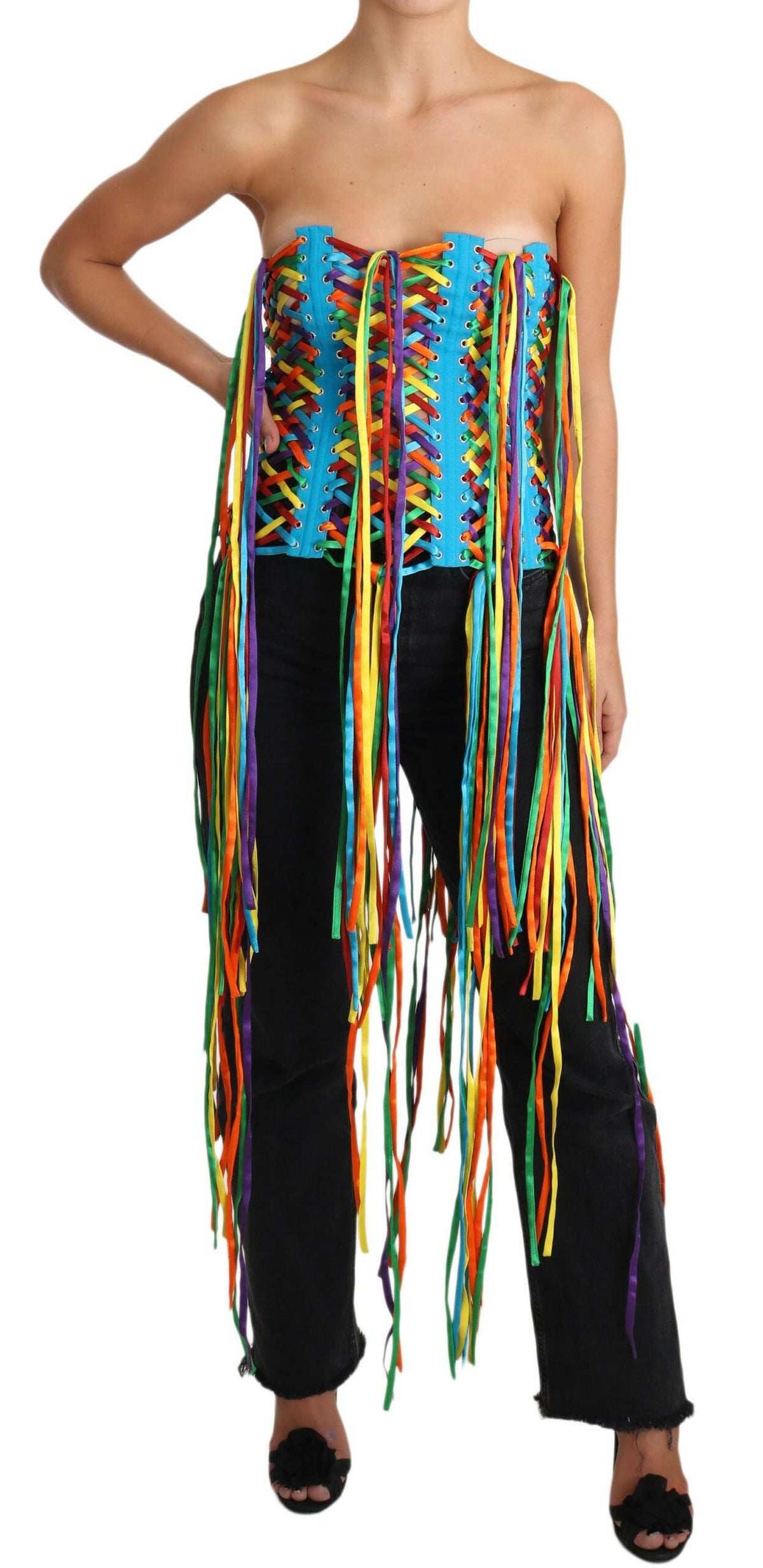 Dolce & Gabbana Multicolor Strings Bustier Polyester Corset  Top -   -  Dolce & Gabbana.