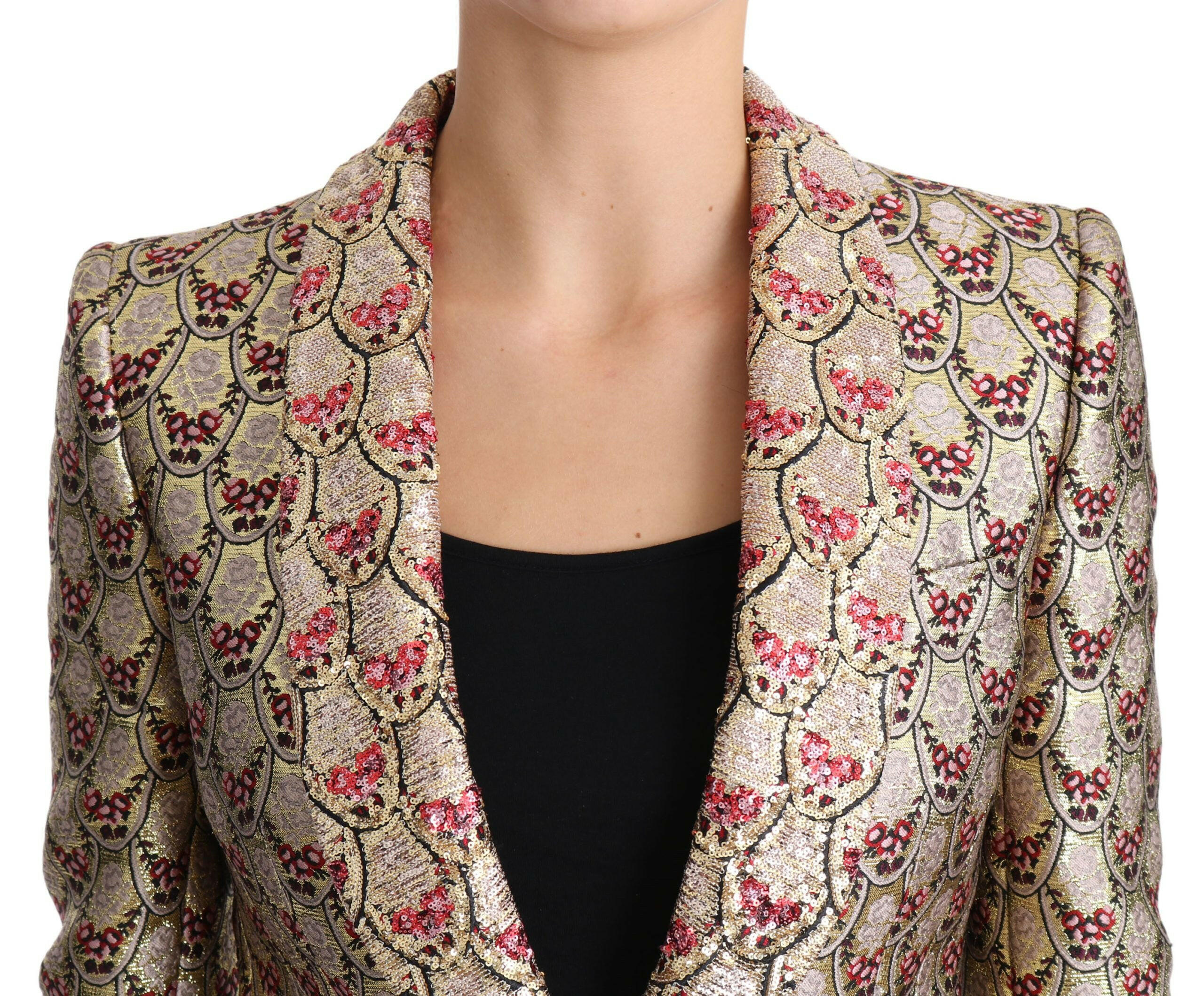 Dolce & Gabbana Gold Floral Sequined Blazer Coat Jacket -   -  Dolce & Gabbana.