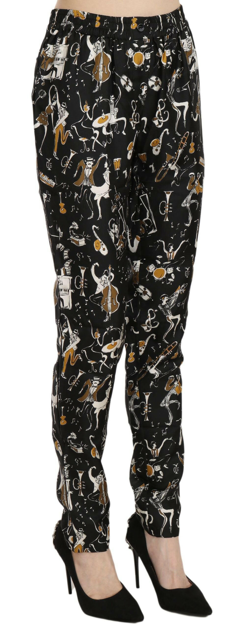 Dolce & Gabbana Black Jazz Club Print High Waist Tapered Pants -   -  Dolce & Gabbana.