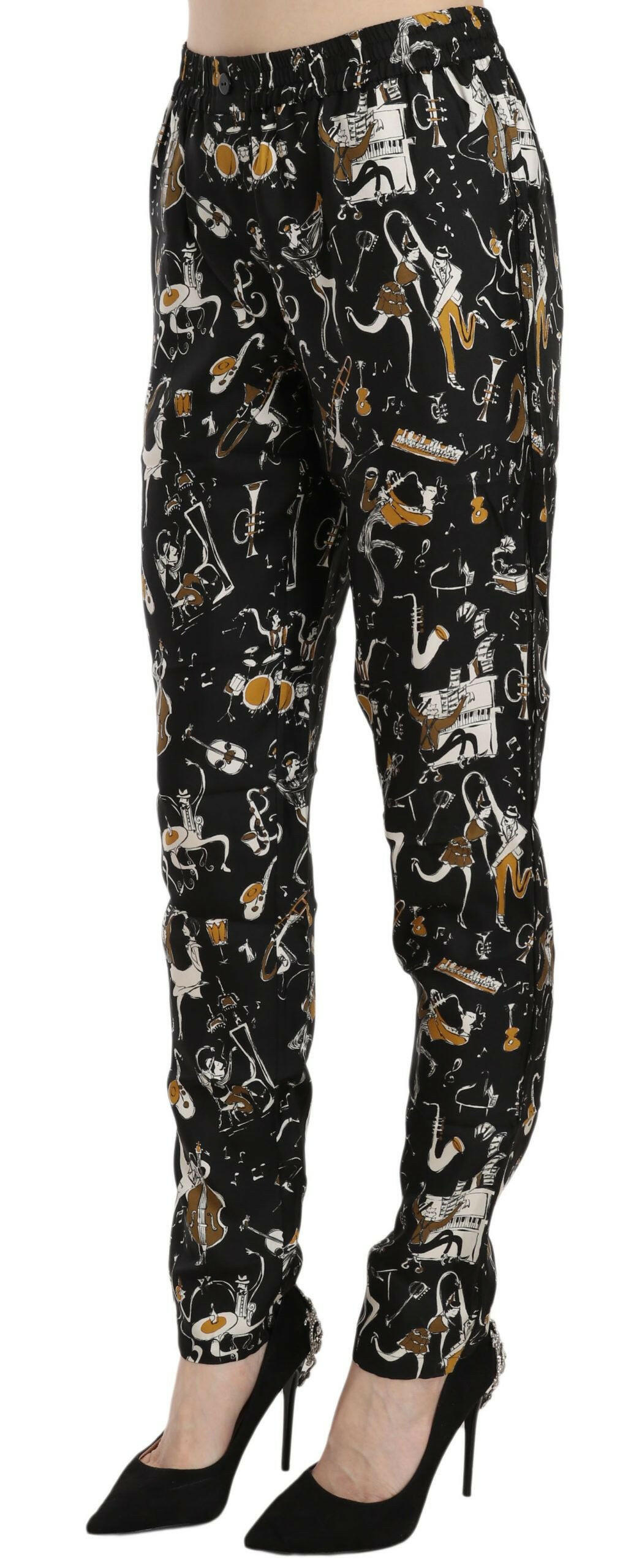 Dolce & Gabbana Black Jazz Club Print High Waist Tapered Pants -   -  Dolce & Gabbana.