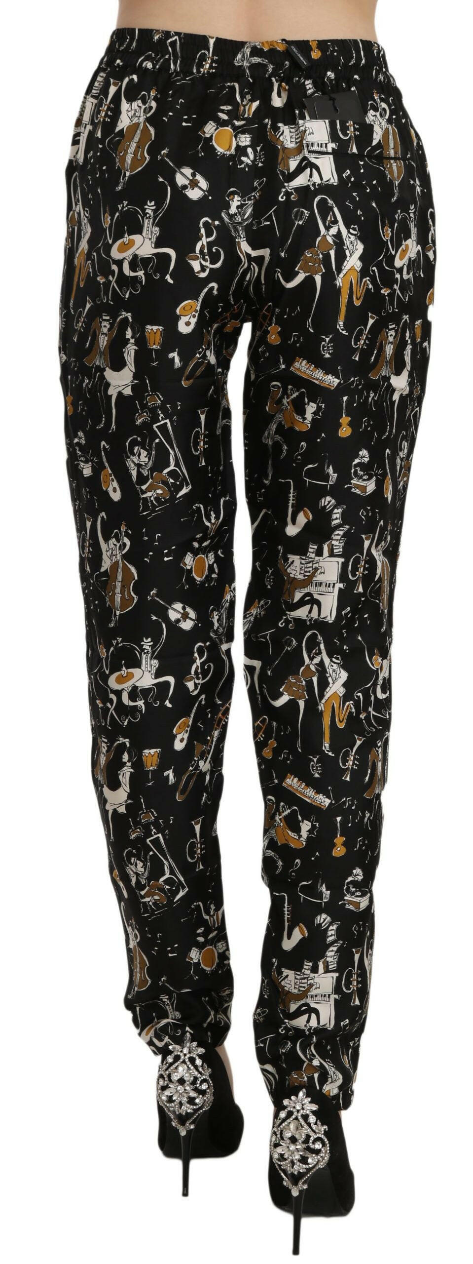 Dolce & Gabbana Black Jazz Club Print High Waist Tapered Pants -   -  Dolce & Gabbana.