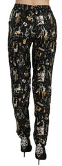 Dolce & Gabbana Black Jazz Club Print High Waist Tapered Pants -   -  Dolce & Gabbana.
