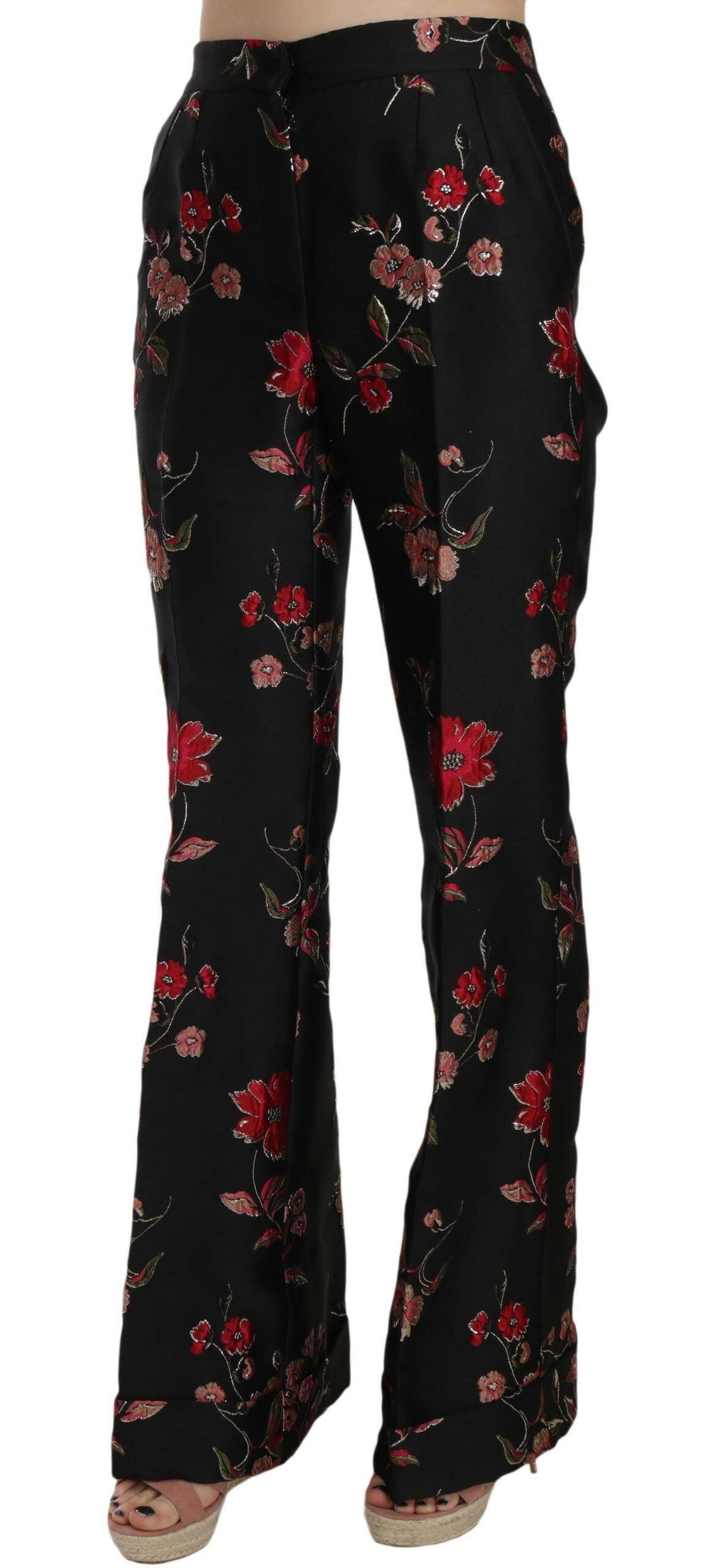 Dolce & Gabbana Floral Print Black Boot Cut Trouser Pants -   -  Dolce & Gabbana.