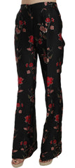 Dolce & Gabbana Floral Print Black Boot Cut Trouser Pants -   -  Dolce & Gabbana.