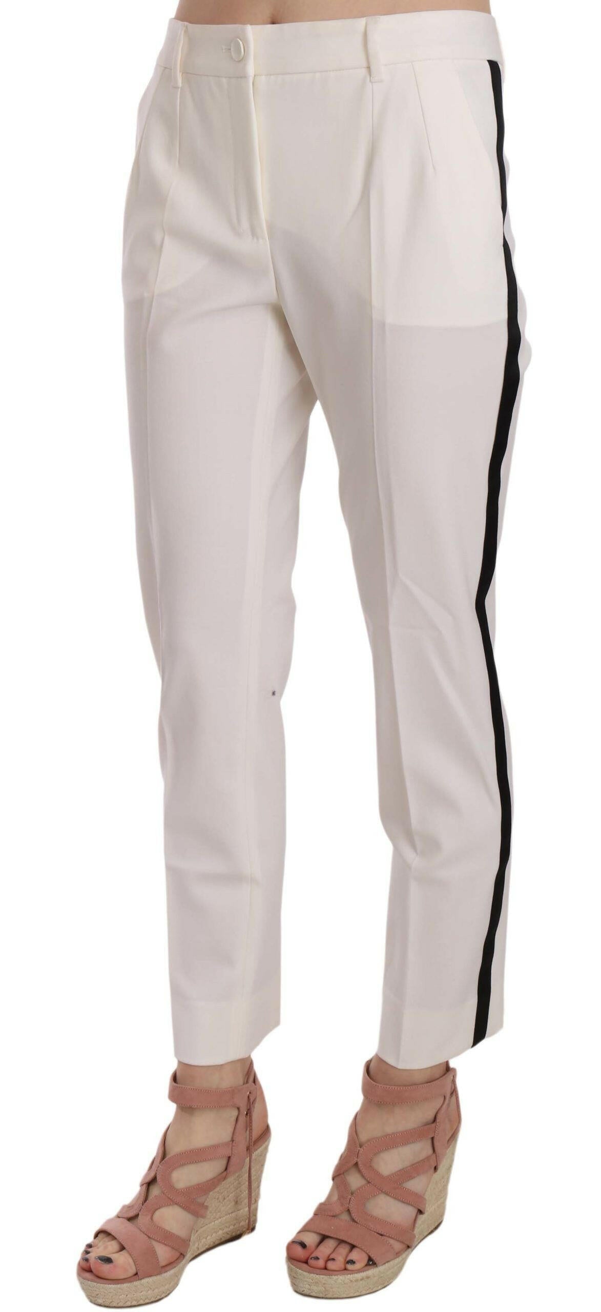 Dolce & Gabbana White Side Stripe Wool Tapered Trouser Pants -   -  Dolce & Gabbana.
