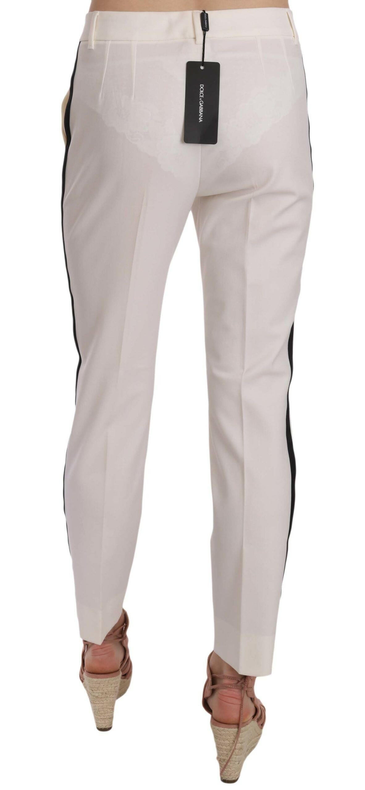 Dolce & Gabbana White Side Stripe Wool Tapered Trouser Pants -   -  Dolce & Gabbana.