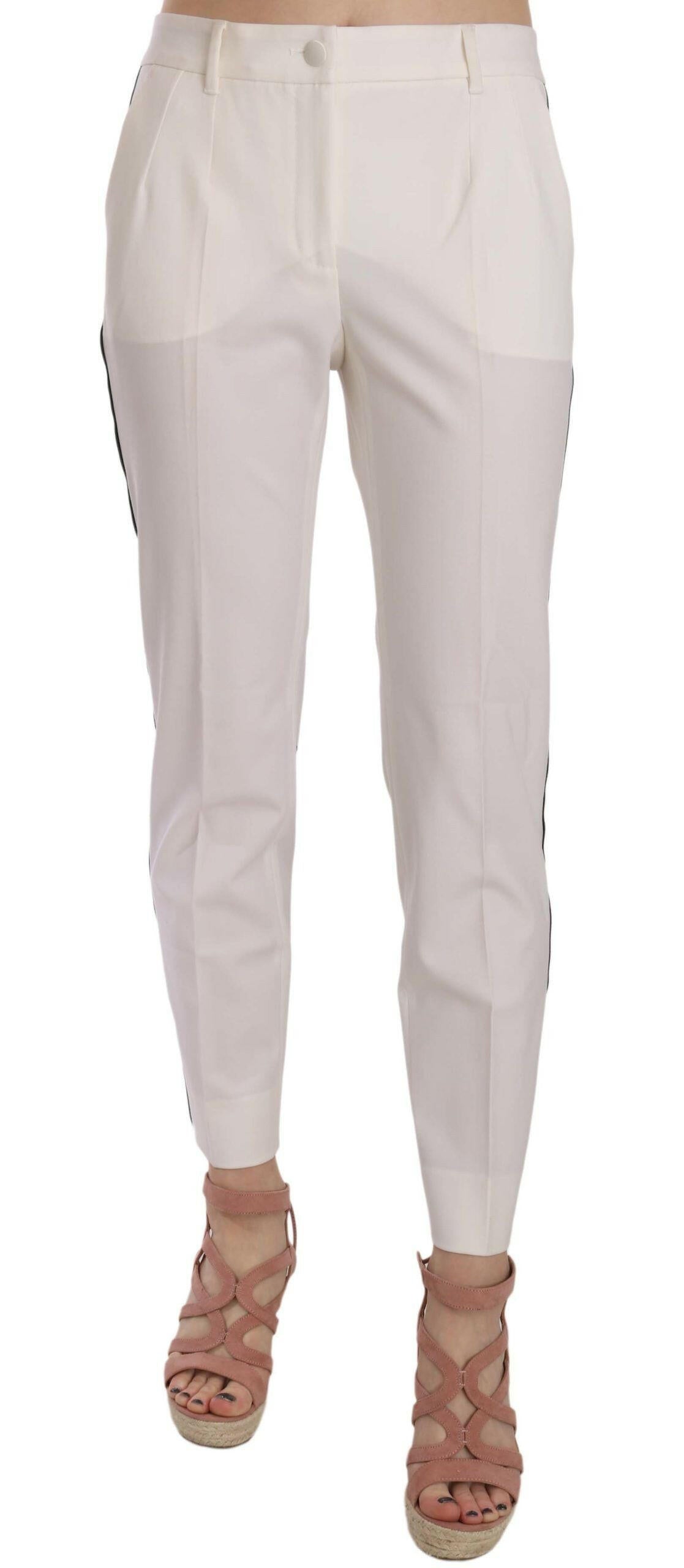 Dolce & Gabbana White Side Stripe Wool Tapered Trouser Pants -   -  Dolce & Gabbana.