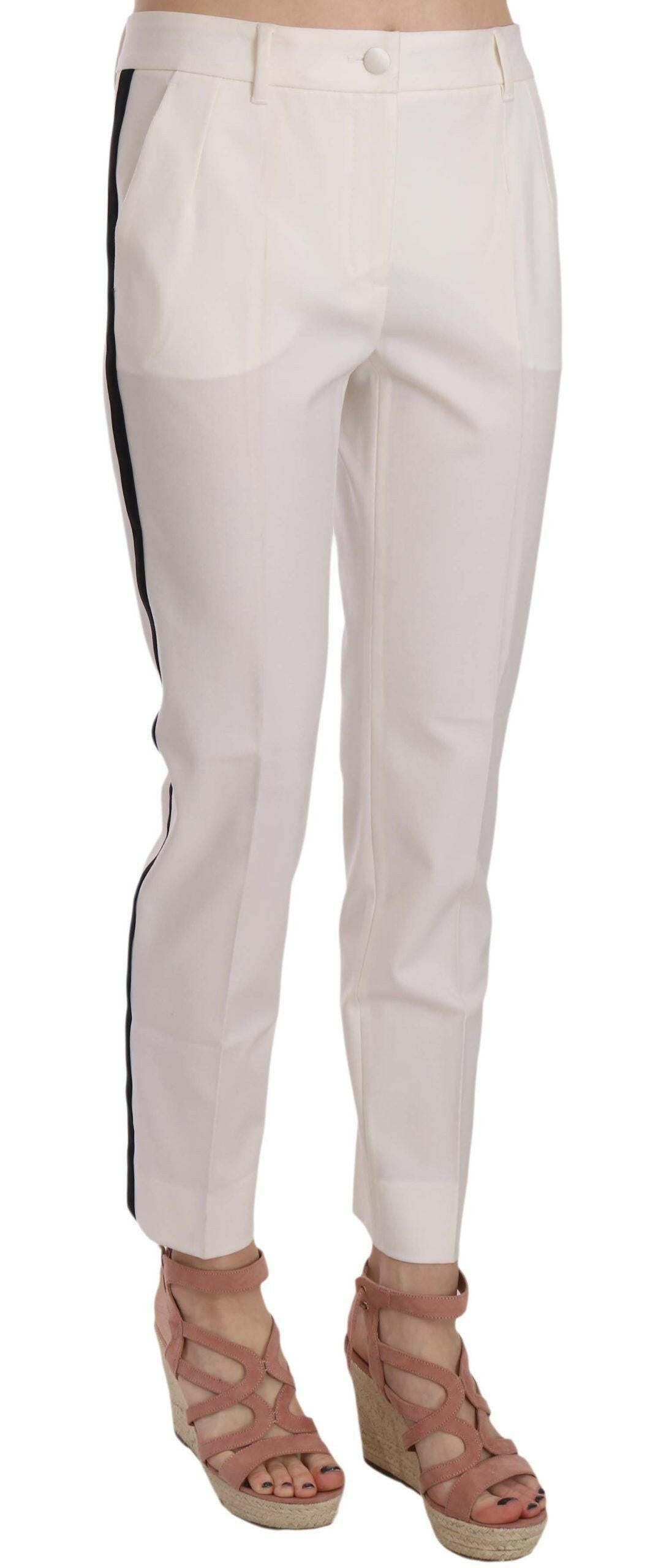 Dolce & Gabbana White Side Stripe Wool Tapered Trouser Pants -   -  Dolce & Gabbana.