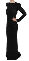 John Richmond Black Silk Full Length Sequined Gown Dress -   -  John Richmond.