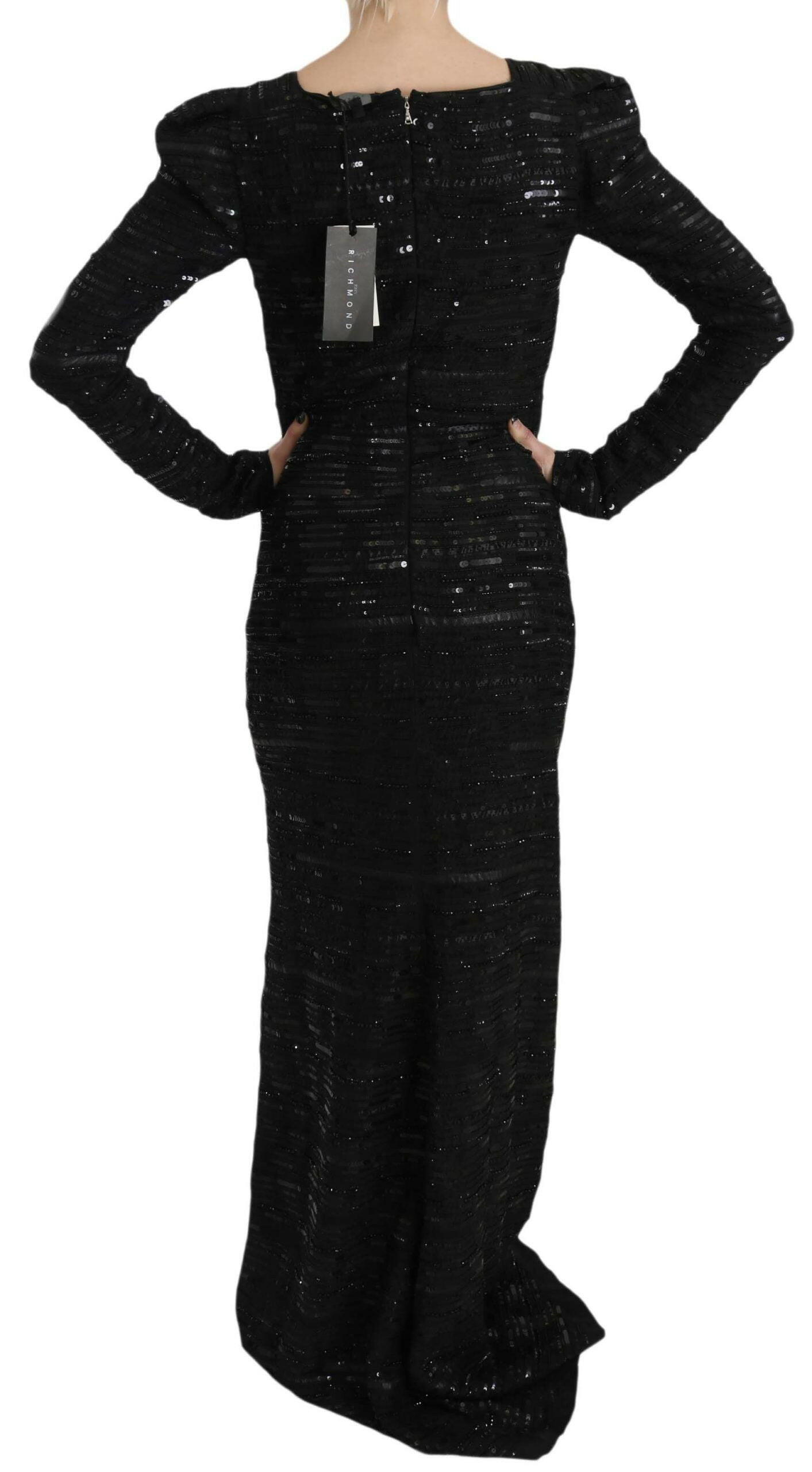 John Richmond Black Silk Full Length Sequined Gown Dress -   -  John Richmond.