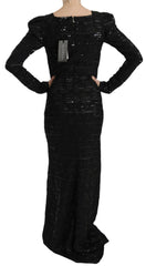 John Richmond Black Silk Full Length Sequined Gown Dress -   -  John Richmond.