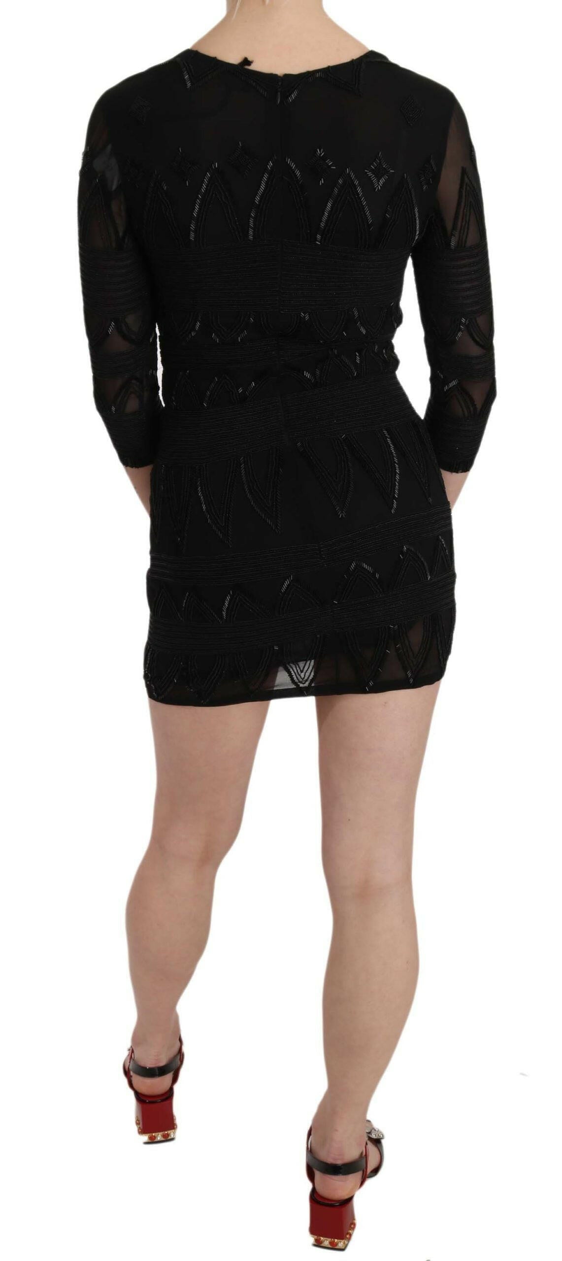 John Richmond Black Silk Sequined Mini Shift Gown -   -  John Richmond.