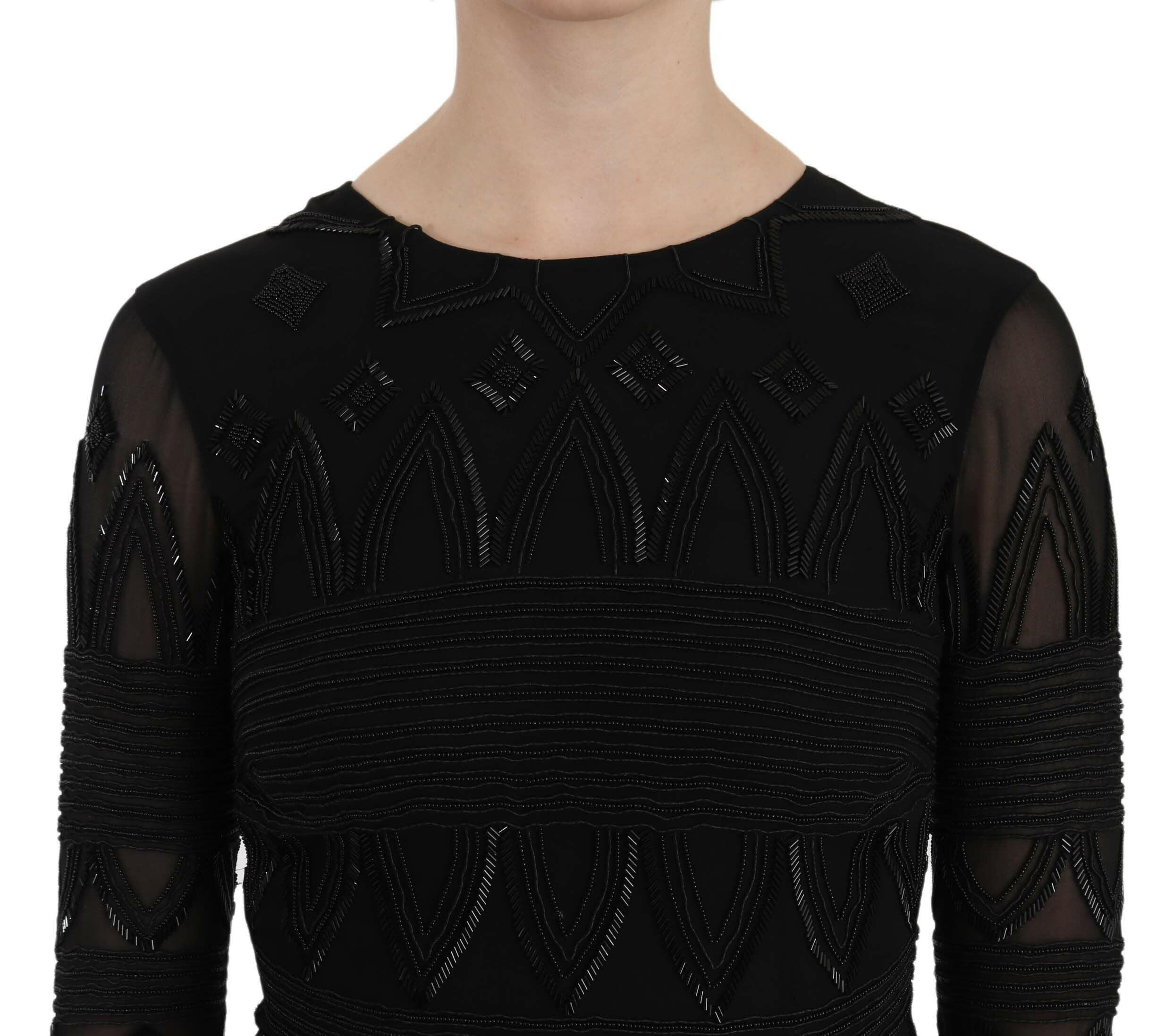 John Richmond Black Silk Sequined Mini Shift Gown -   -  John Richmond.
