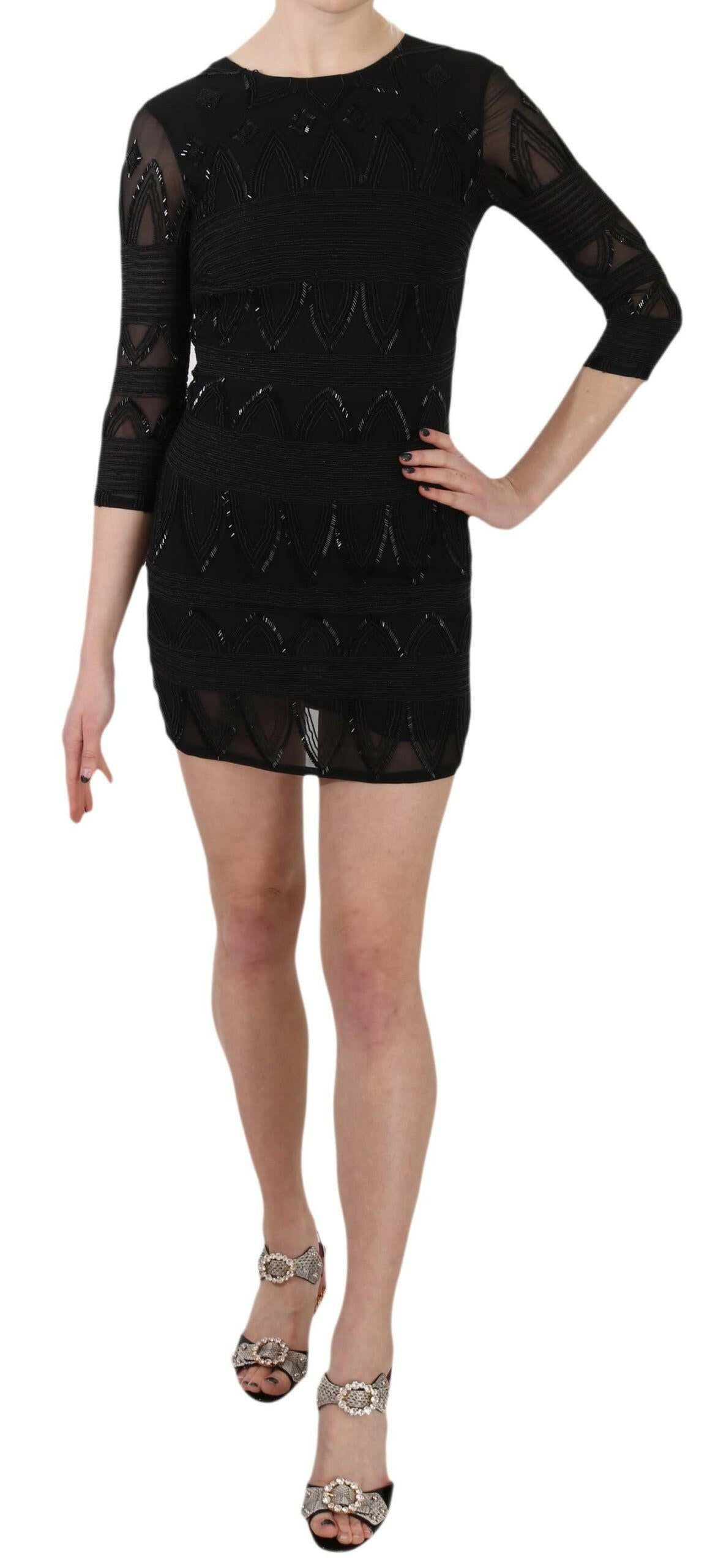 John Richmond Black Silk Sequined Mini Shift Gown -   -  John Richmond.
