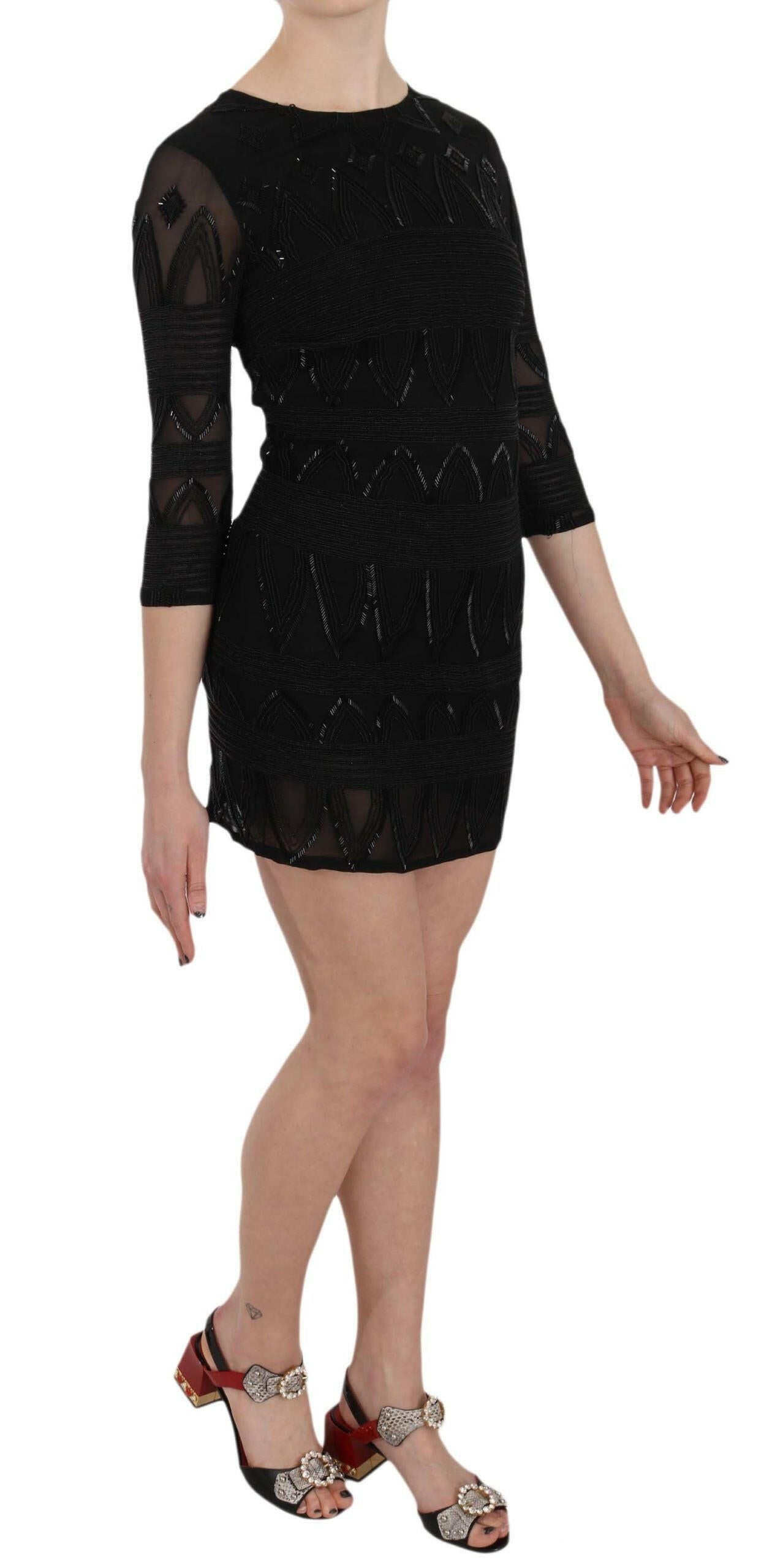 John Richmond Black Silk Sequined Mini Shift Gown -   -  John Richmond.