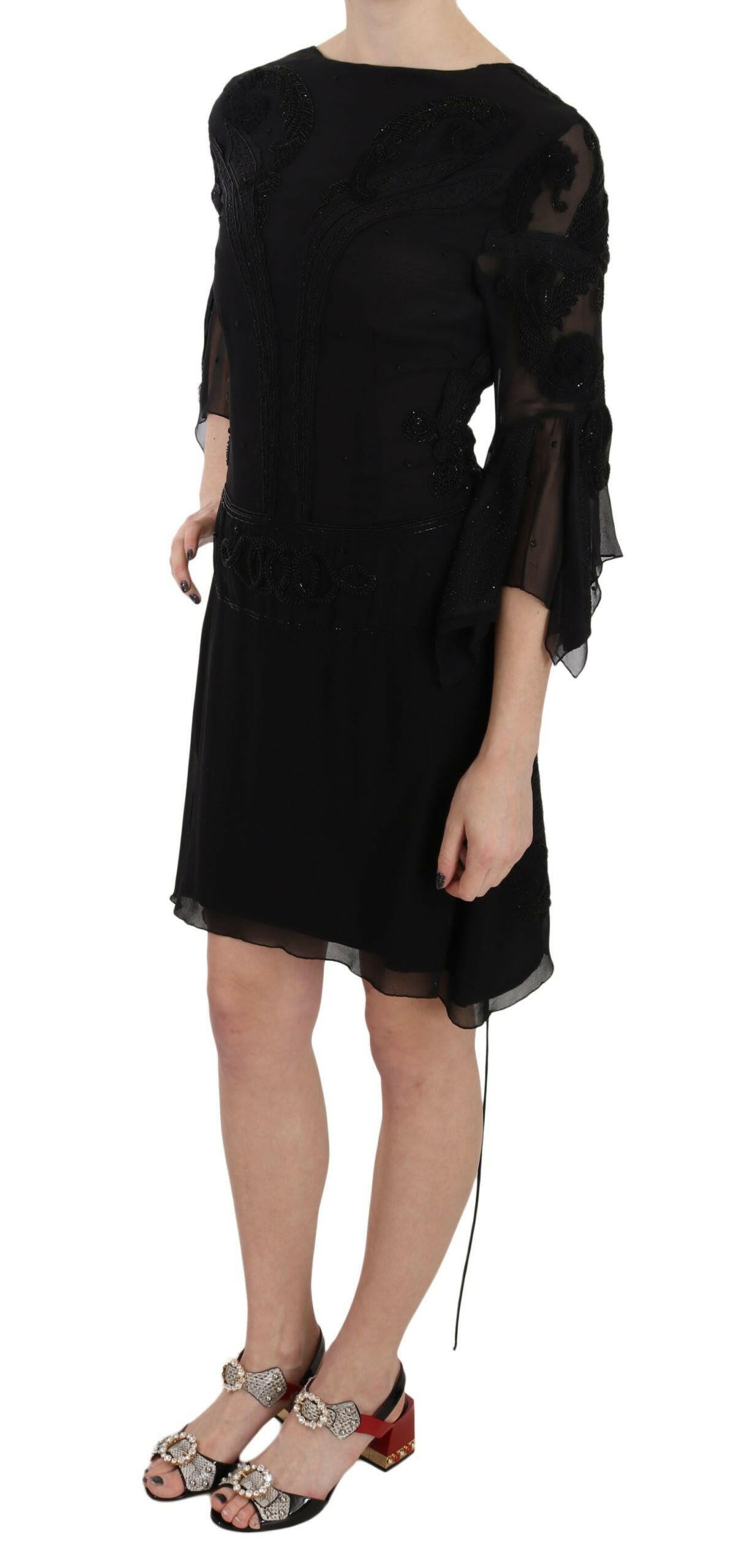 John Richmond Black Sequined Silk Mini Shift Gown -   -  John Richmond.