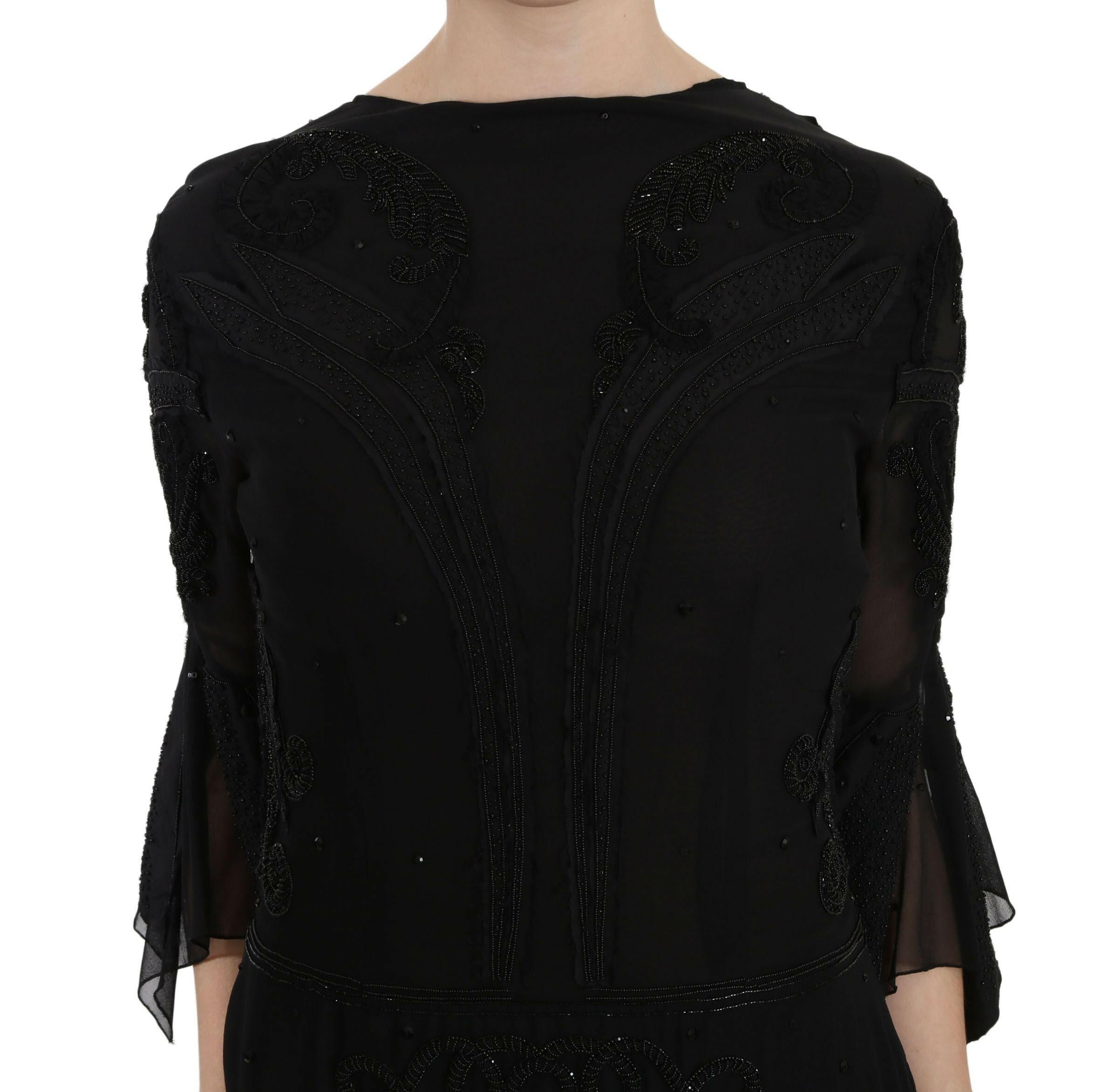 John Richmond Black Sequined Silk Mini Shift Gown -   -  John Richmond.