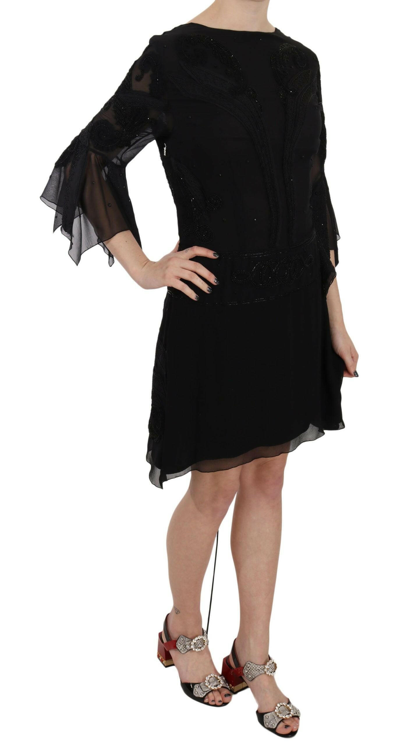 John Richmond Black Sequined Silk Mini Shift Gown -   -  John Richmond.