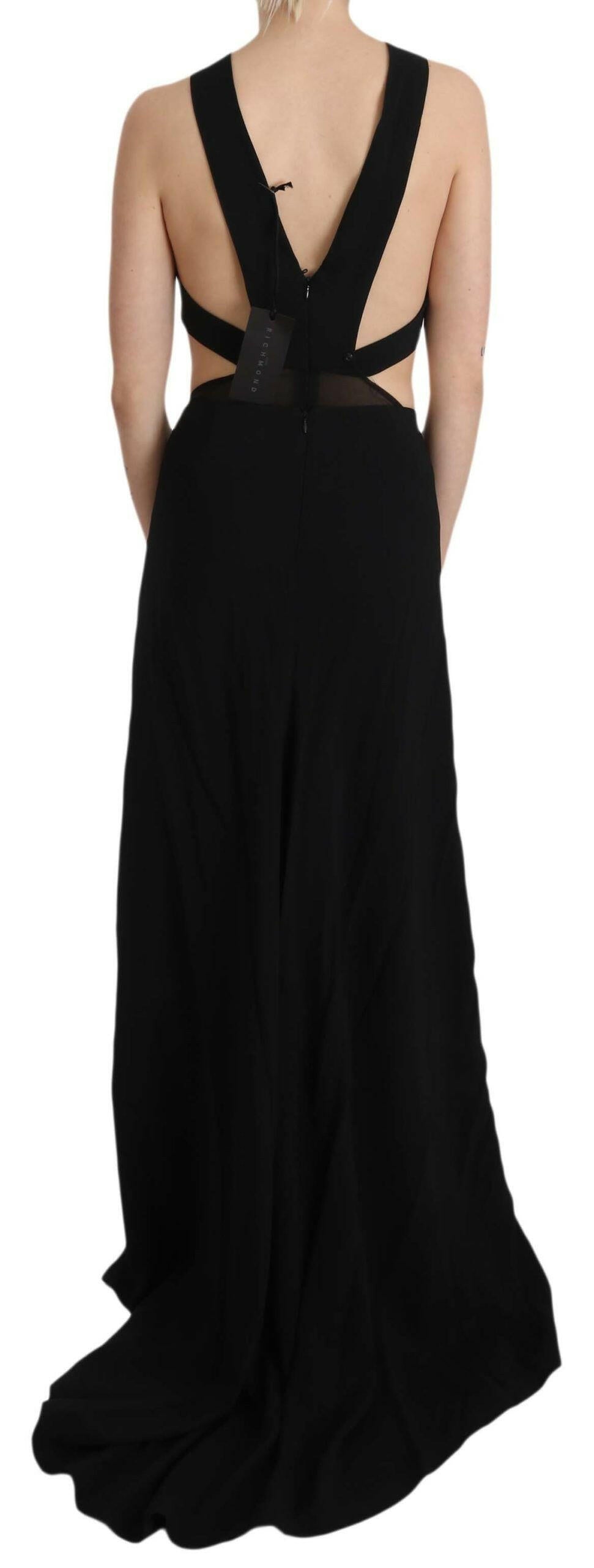 John Richmond Black Crystal Leather Gown Flare Dress -   -  John Richmond.