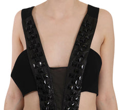 John Richmond Black Crystal Leather Gown Flare Dress -   -  John Richmond.
