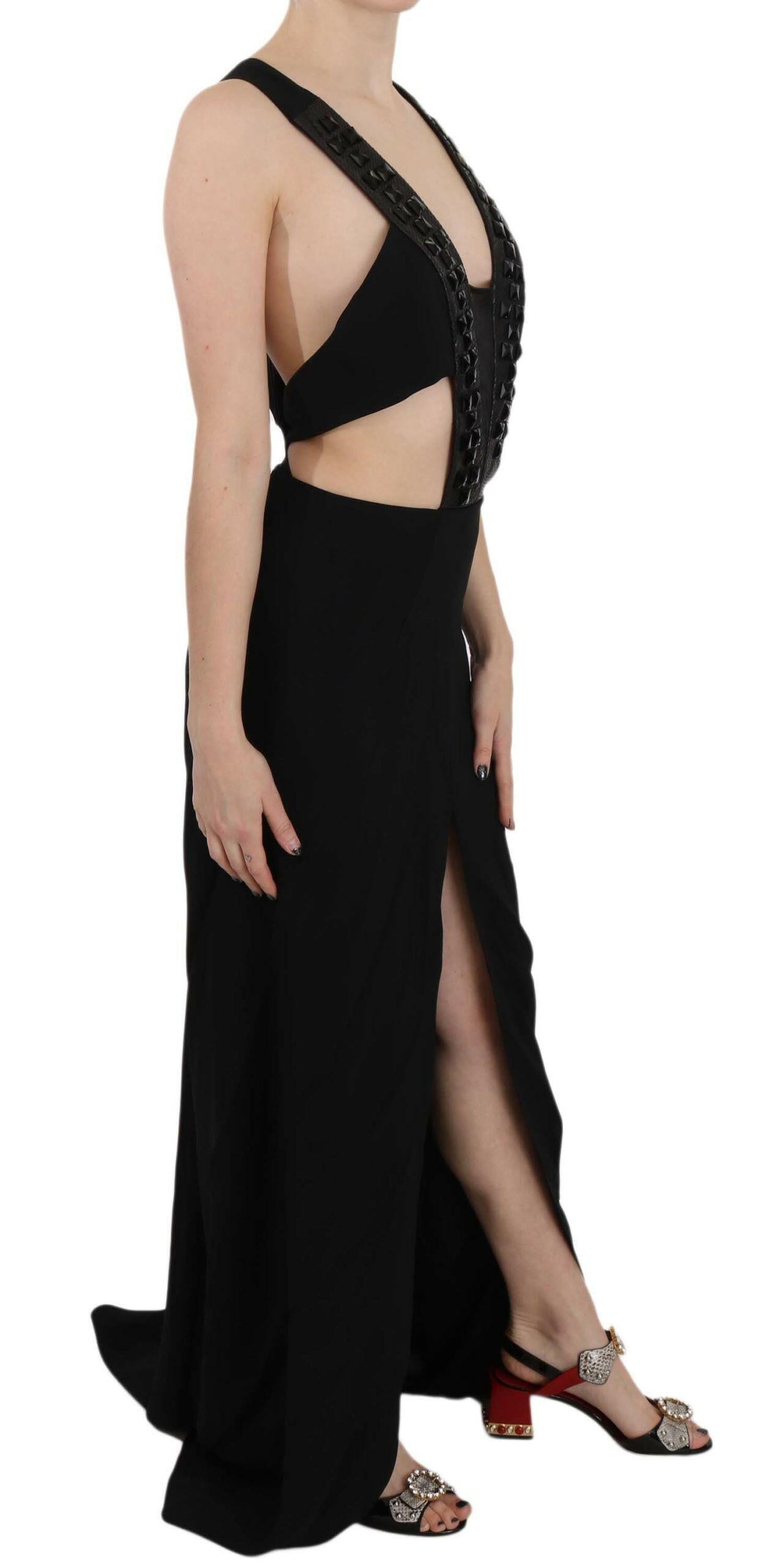John Richmond Black Crystal Leather Gown Flare Dress -   -  John Richmond.