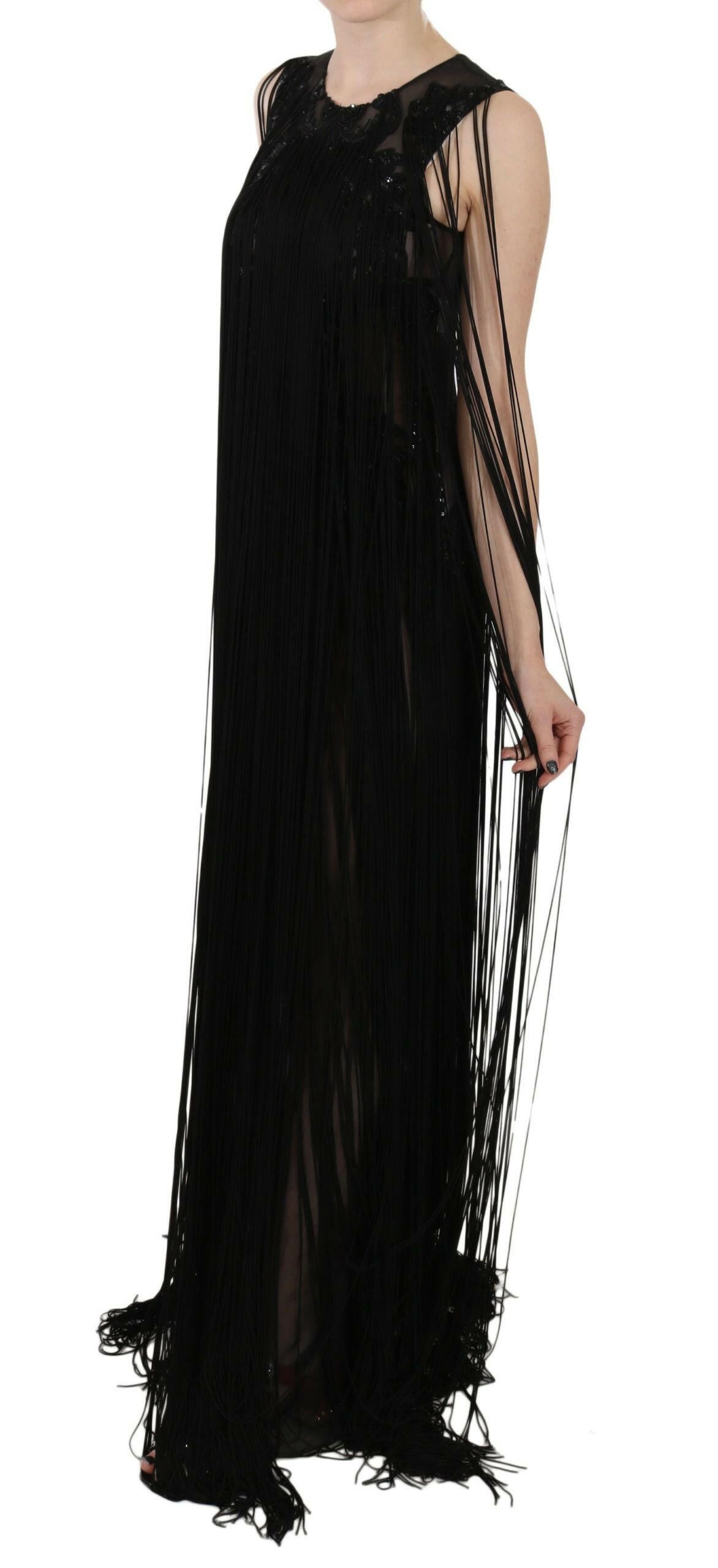 John Richmond Black Silk Beaded Sequined Sheer Dress -   -  John Richmond.