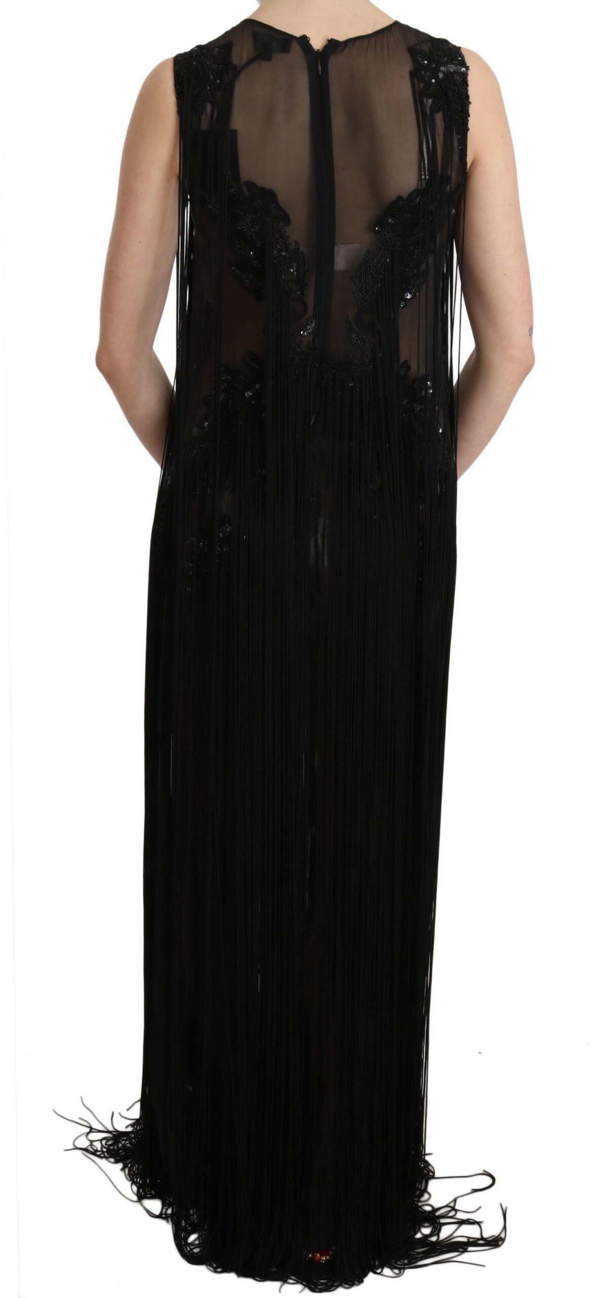 John Richmond Black Silk Beaded Sequined Sheer Dress -   -  John Richmond.