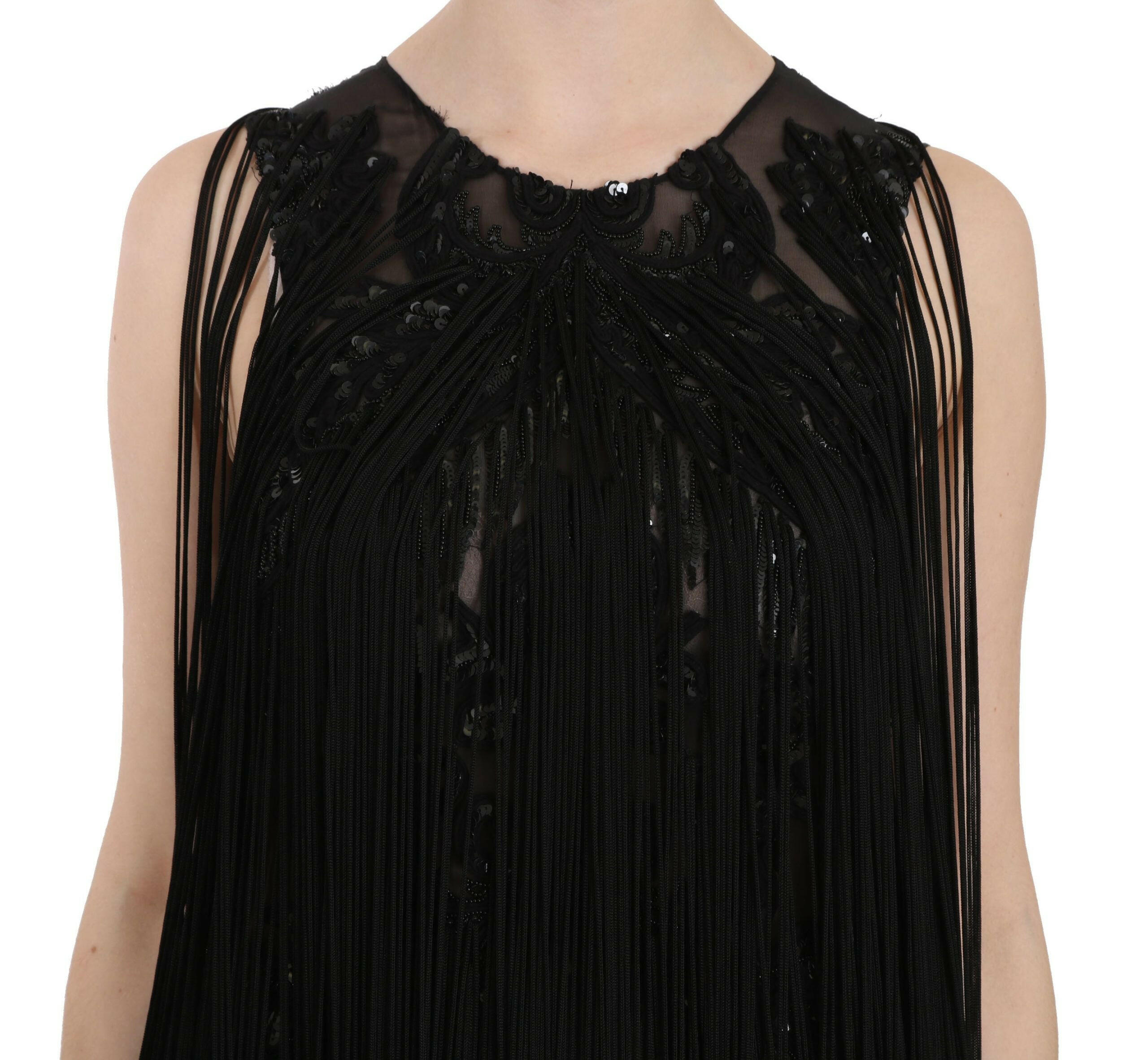 John Richmond Black Silk Beaded Sequined Sheer Dress -   -  John Richmond.
