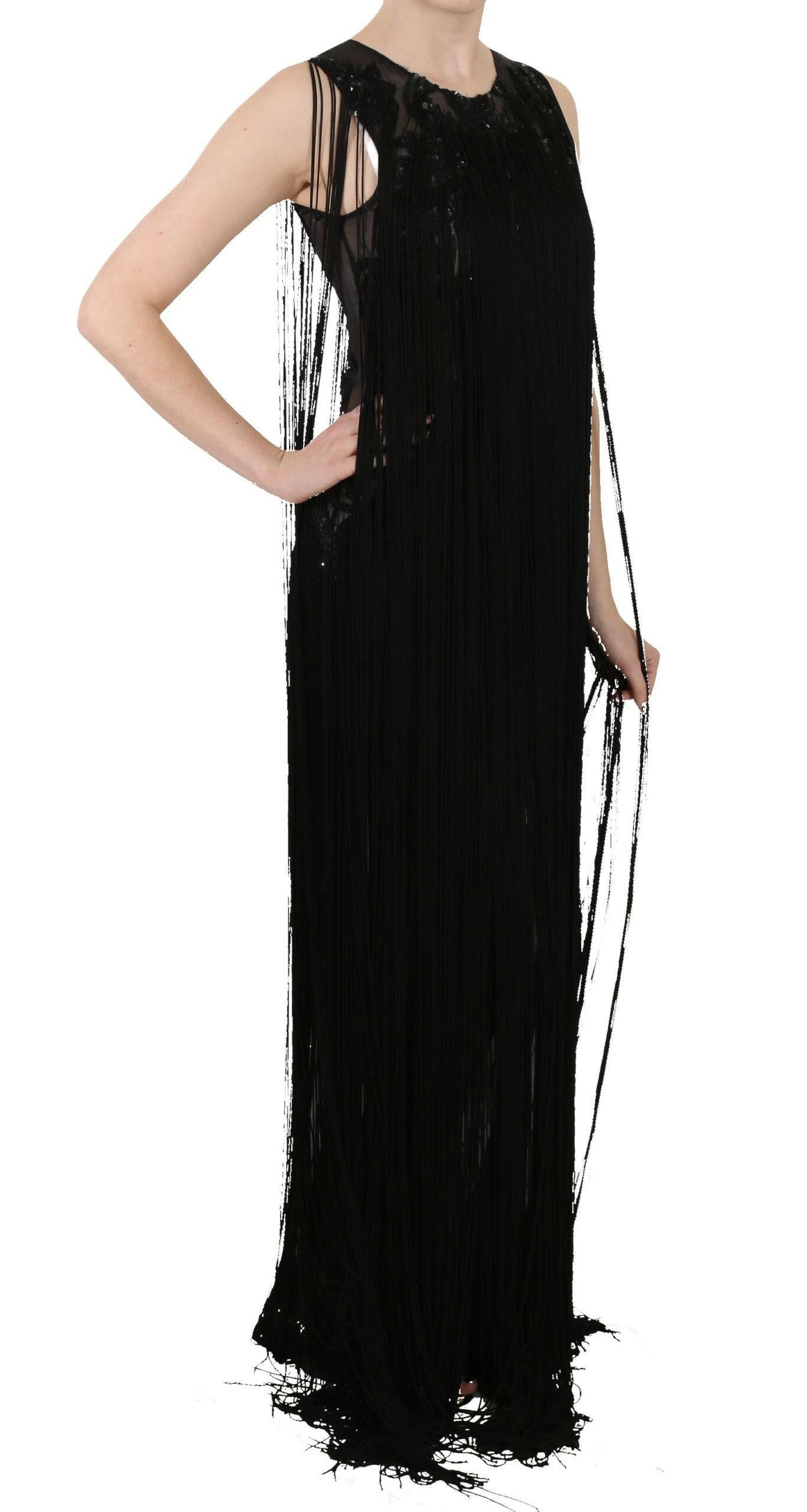 John Richmond Black Silk Beaded Sequined Sheer Dress -   -  John Richmond.