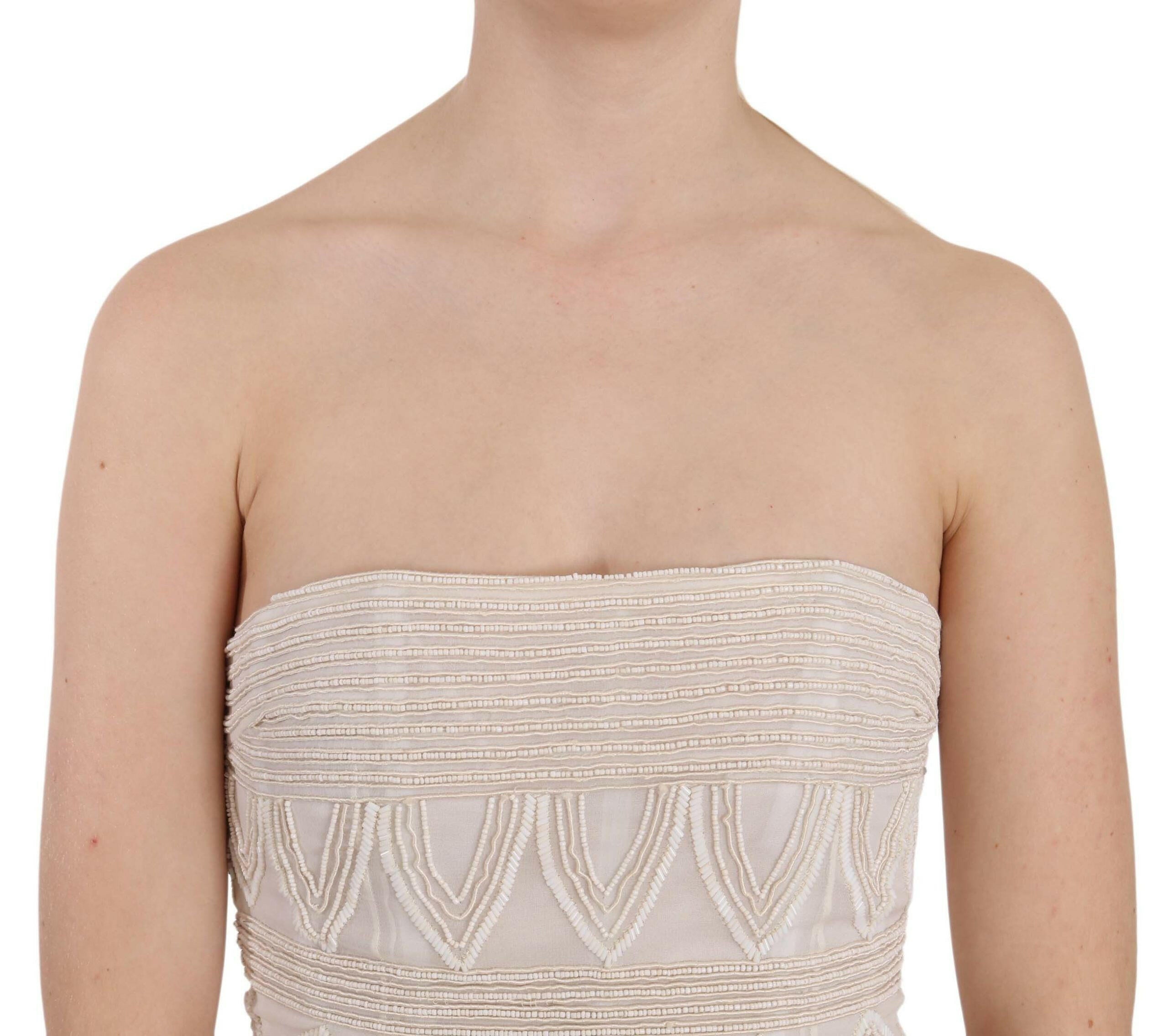 John Richmond Beige Beaded Silk Short Mini Gown  Dress -   -  John Richmond.