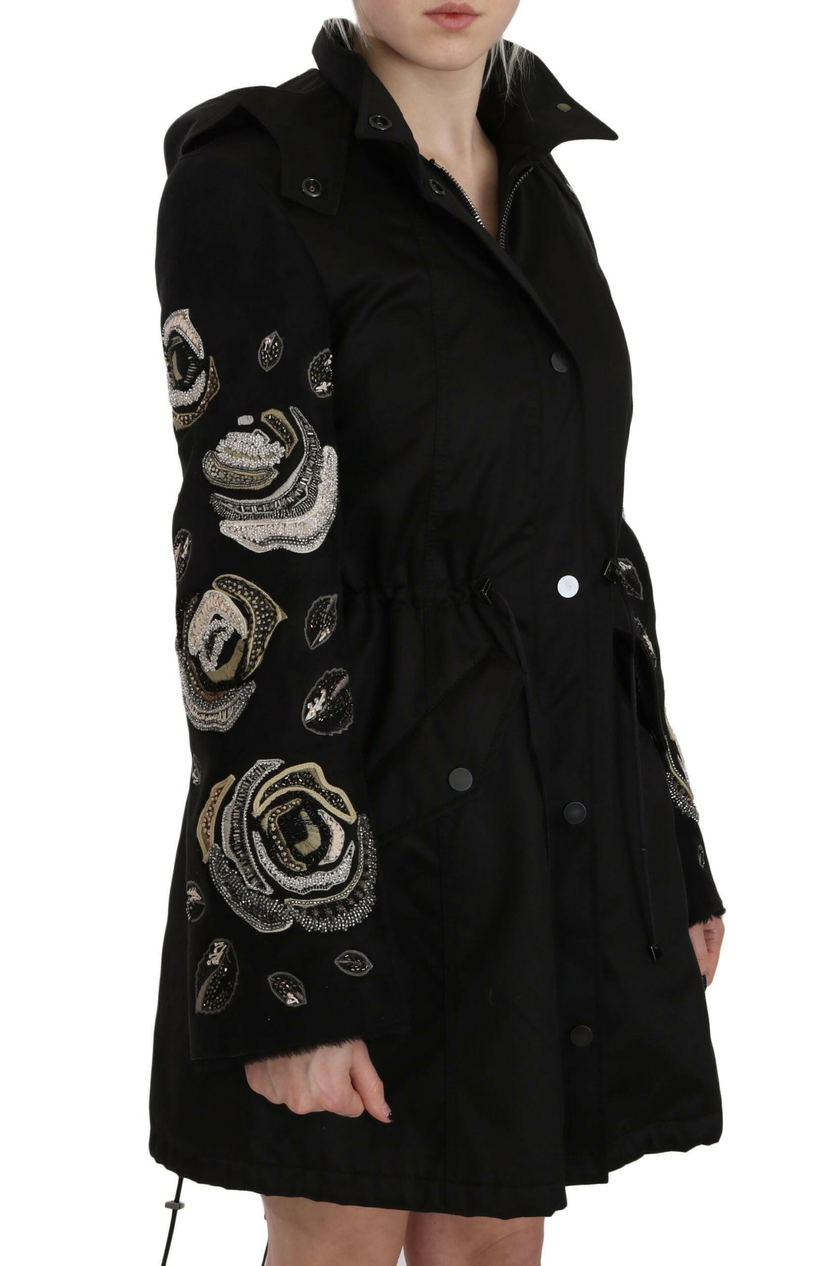 John Richmond Floral Sequined Beaded Hooded Jacket Coat -   -  John Richmond.