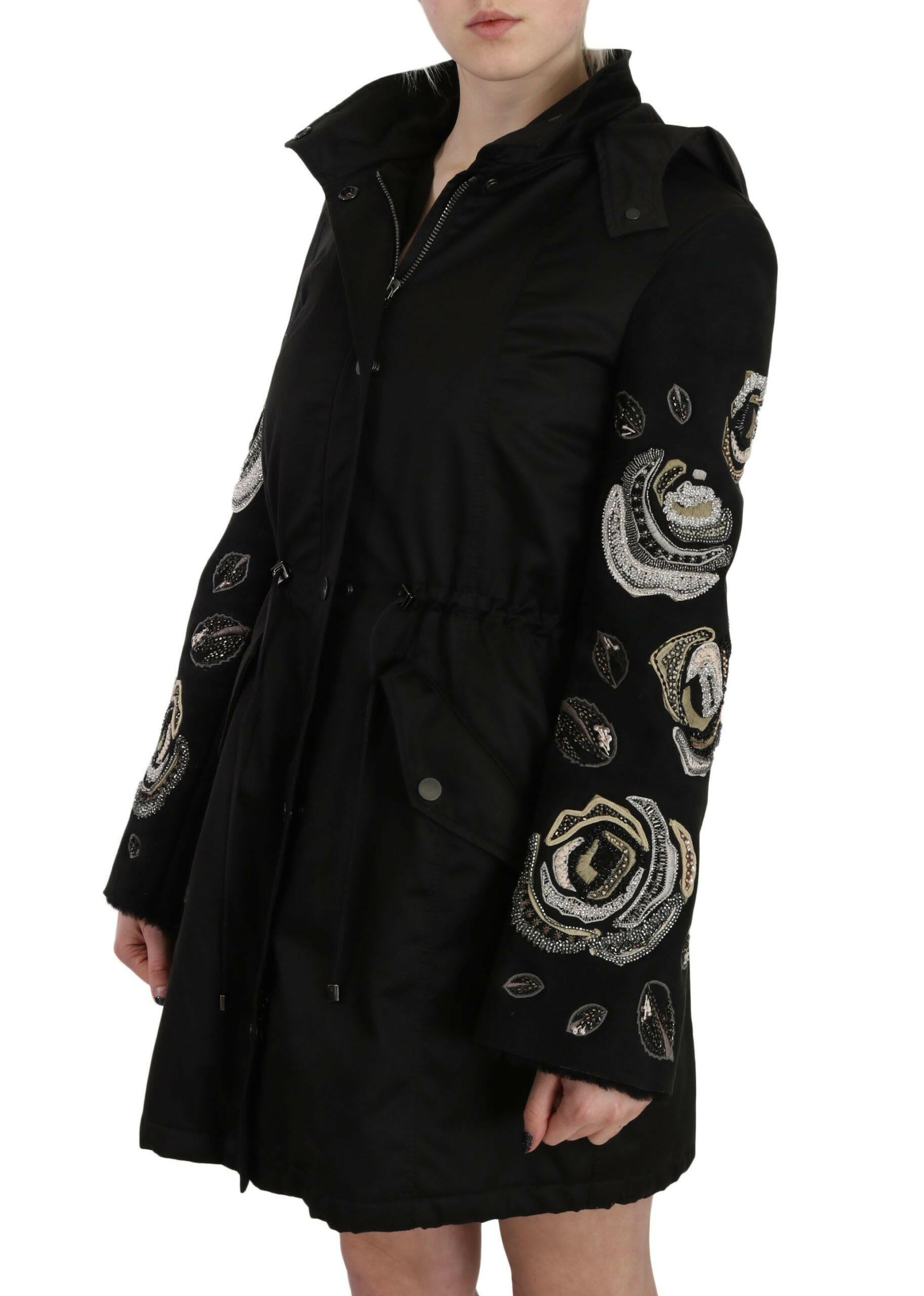 John Richmond Floral Sequined Beaded Hooded Jacket Coat -   -  John Richmond.