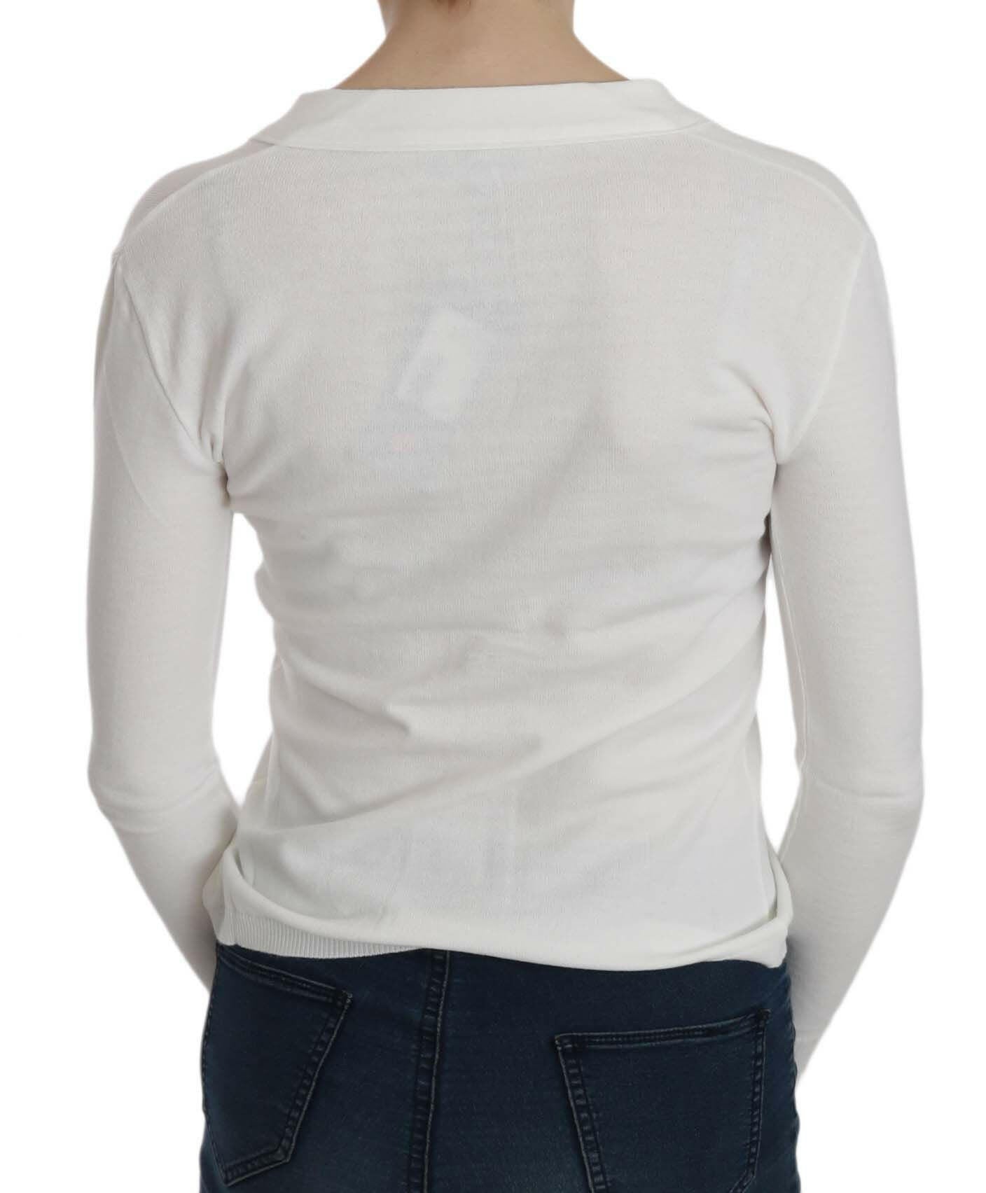 BYBLOS White V-neck Long Sleeve Cropped Cardigan Tops Sweater -   -  BYBLOS.