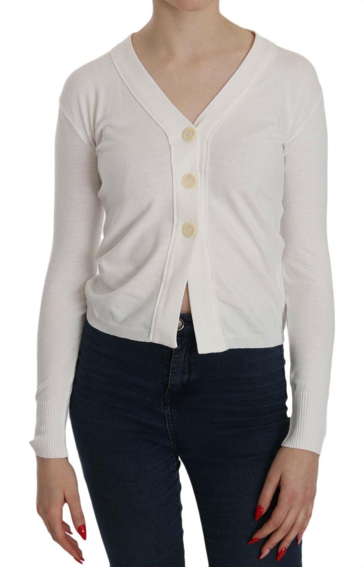 BYBLOS White V-neck Long Sleeve Cropped Cardigan Tops Sweater -   -  BYBLOS.
