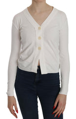 BYBLOS White V-neck Long Sleeve Cropped Cardigan Tops Sweater -   -  BYBLOS.