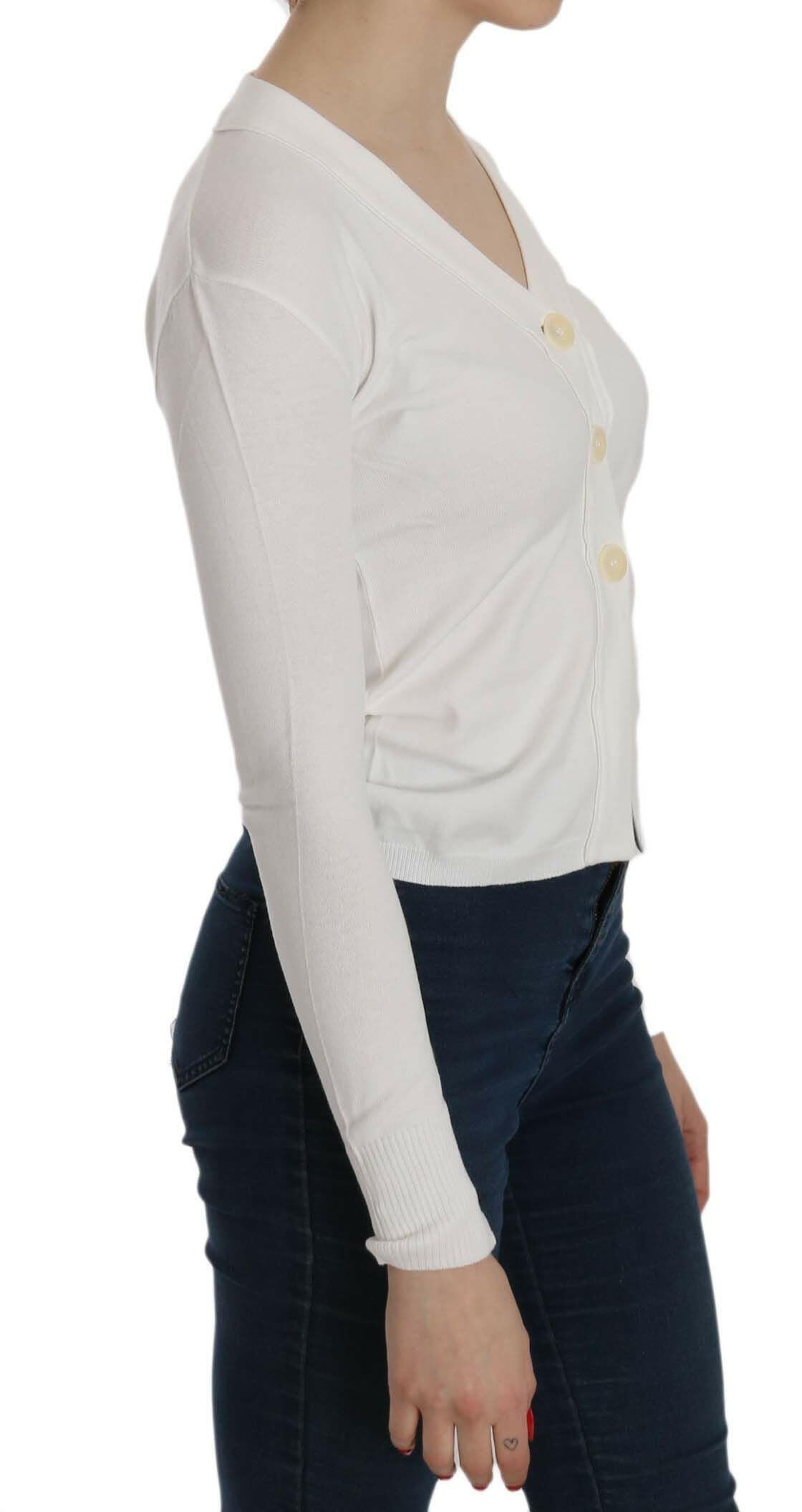 BYBLOS White V-neck Long Sleeve Cropped Cardigan Tops Sweater -   -  BYBLOS.