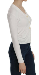 BYBLOS White V-neck Long Sleeve Cropped Cardigan Tops Sweater -   -  BYBLOS.